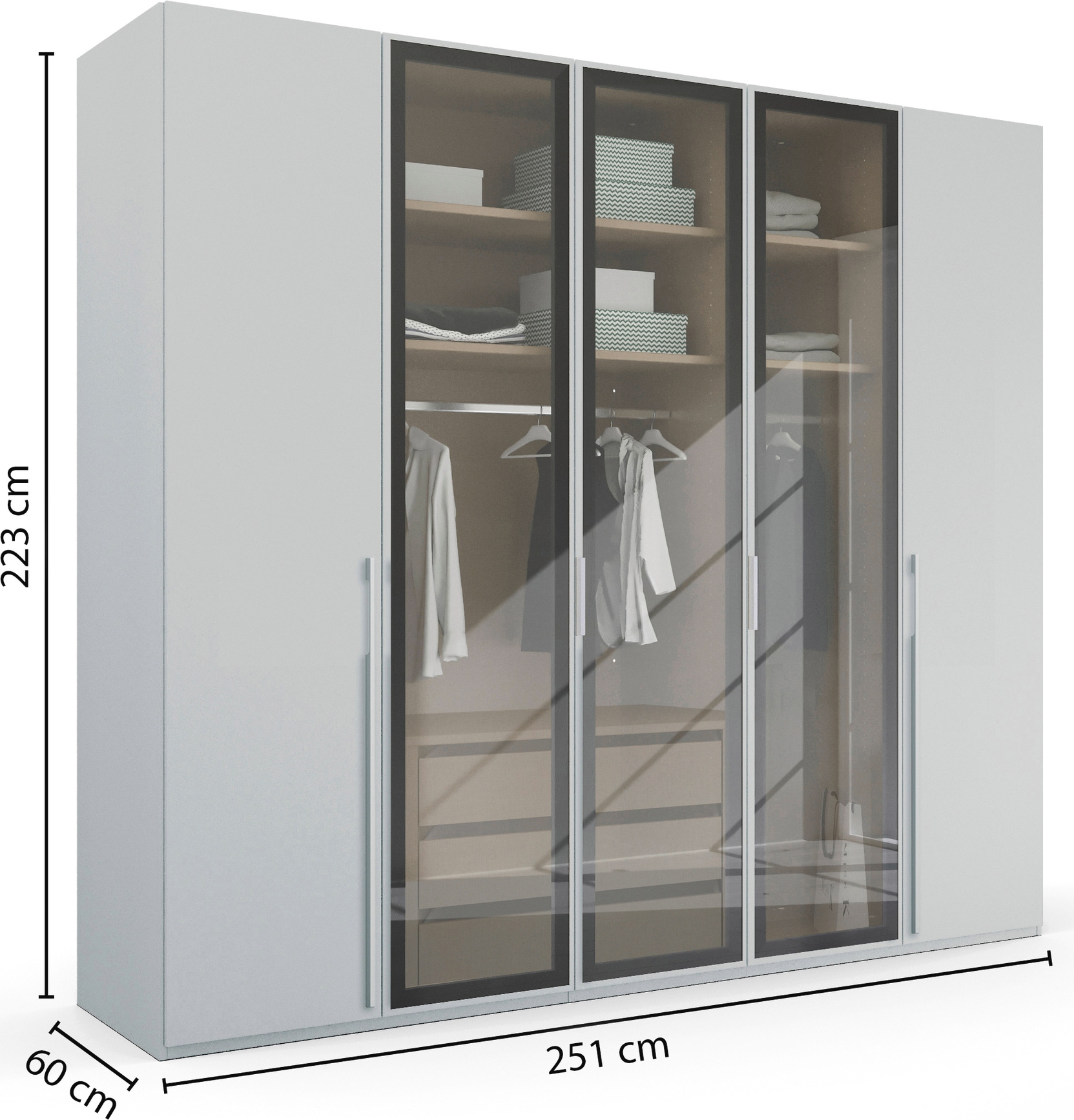 rauch Drehtürenschrank »Kleiderschrank Schrank Garderobe SKAT SHINE mit hochwertigem,«, transparentem Grauglas inkl. umfangreichem Zubehör MADE IN GERMANY