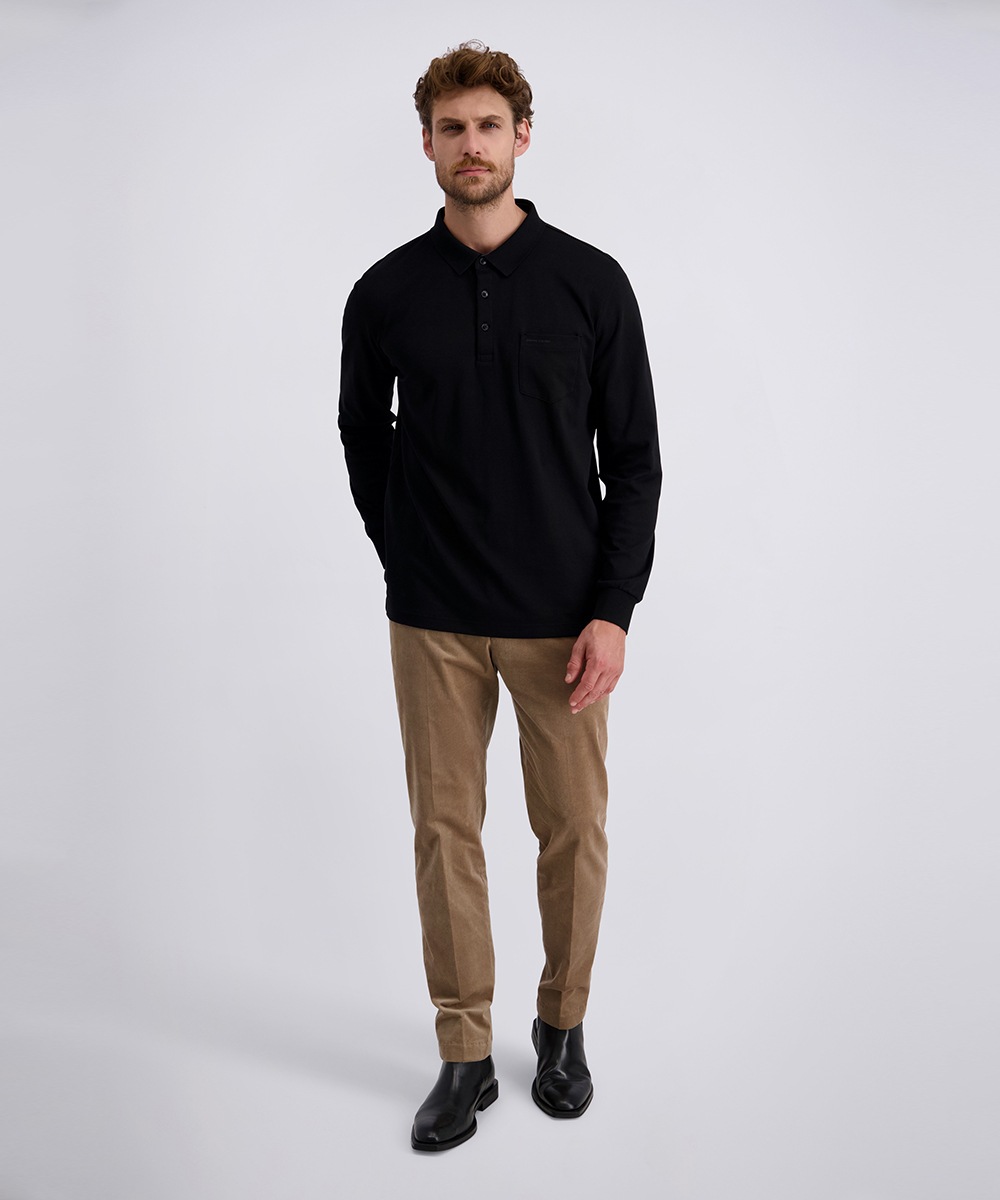 Pierre Cardin Langarm-Poloshirt, Brusttasche mit Marken- Applikation