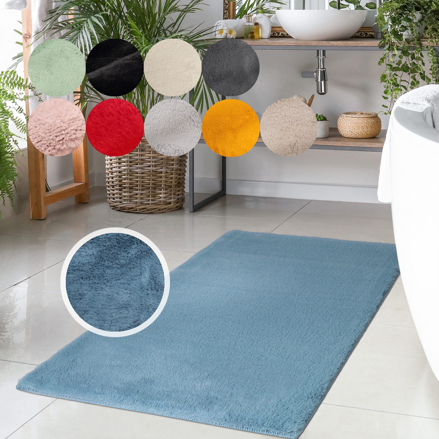 Carpet City Badematte »Topia Mats,  Badteppich uni« Höhe 14 mm rutschhemmend beschichtet strapazierfähig Hochflor, Kaninchen Haptik, Polyester, Badezimmerteppich, waschbar