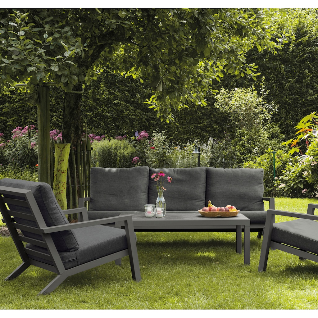 Siena Garden Gartenlounge-Set »Belia«, (Set, 14 tlg.), bestehend aus 2 Sesseln, 1 Sofa, 1 Tisch und 10 Auflagen