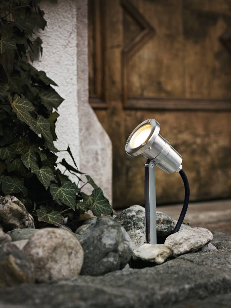 EGLO LED Pollerleuchte »NEMA Erdspieß, Strahler, Außenbeleuchtung, silber, GU10, IP54«, 1 flammig, Leuchtmittel GU10 | LED wechselbar, Bodenspieß, Leuchtenspot verstellbar, Garten, Terrasse, 24x11x8,5cm