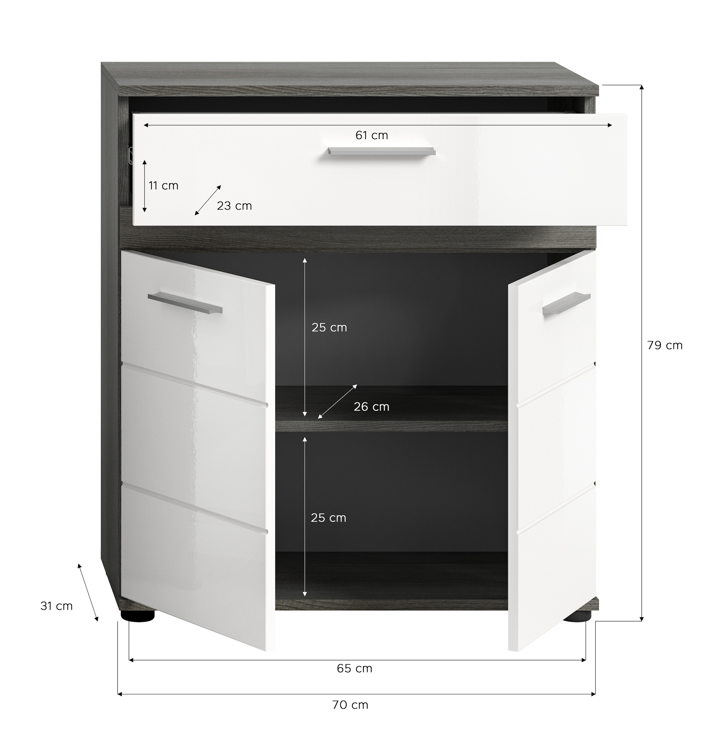 welltime Midischrank »LUCCA, TOPSELLER!, Höhe 79 cm, 2 Türen, 1 Schubkasten, 1 Einlegeboden«, Badschrank, Bad-Möbel, Badezimmer