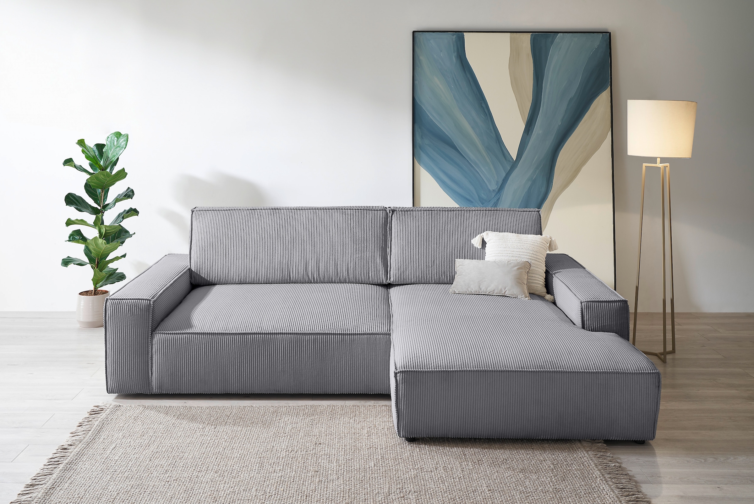 OTTO home Ecksofa »SHERWOOD XXL Cord 284, Big-Sofa L-Form, tiefe Sitzfläche 95 cm« Recamiere rechts/links, als Schlafsofa stellbar, Cord u. Leinenoptik