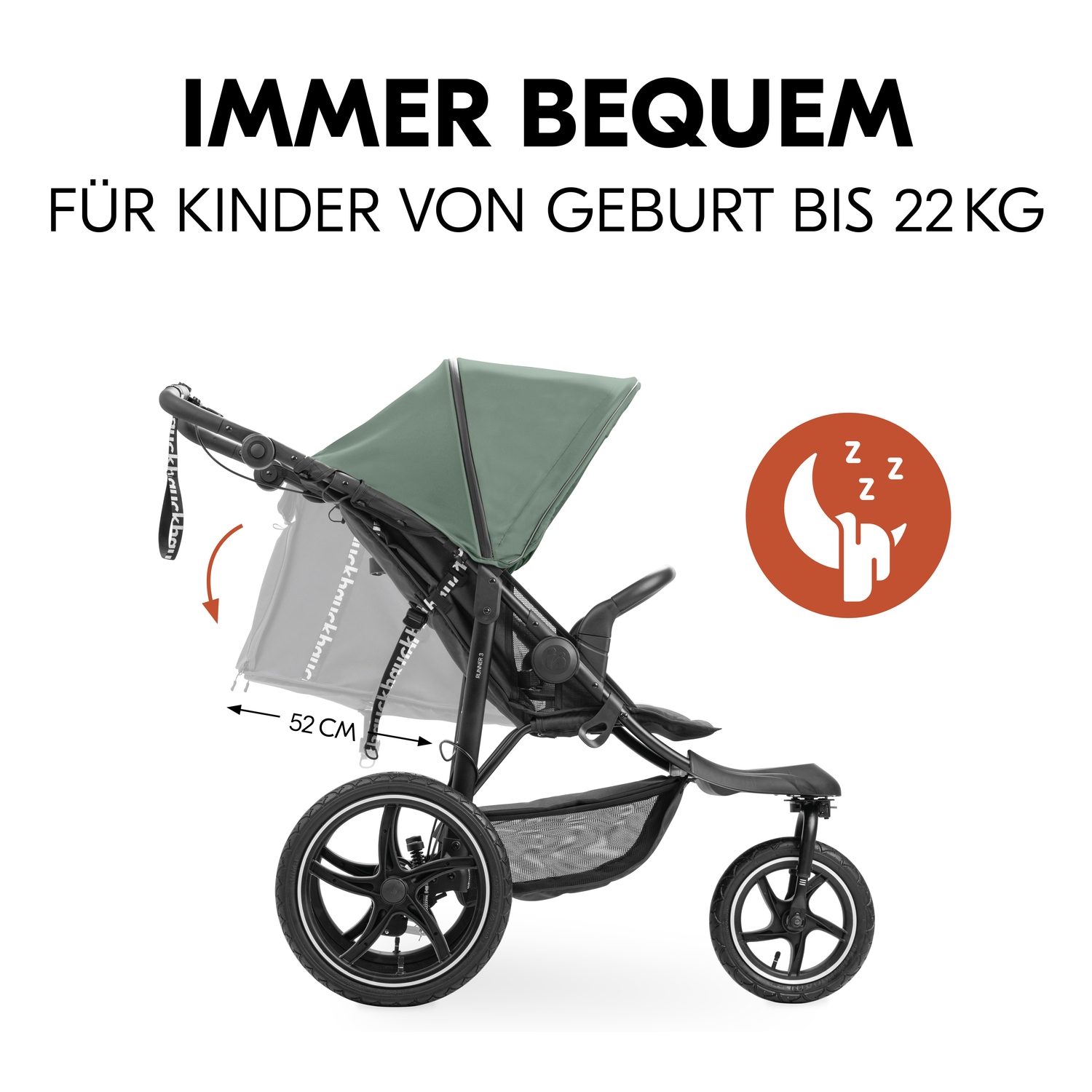 Hauck Dreirad-Kinderwagen »Runner 3, Jungle Green«, 22 kg, mit XXL-Lufträdern u. Handbremse; bis 22 kg belastbar