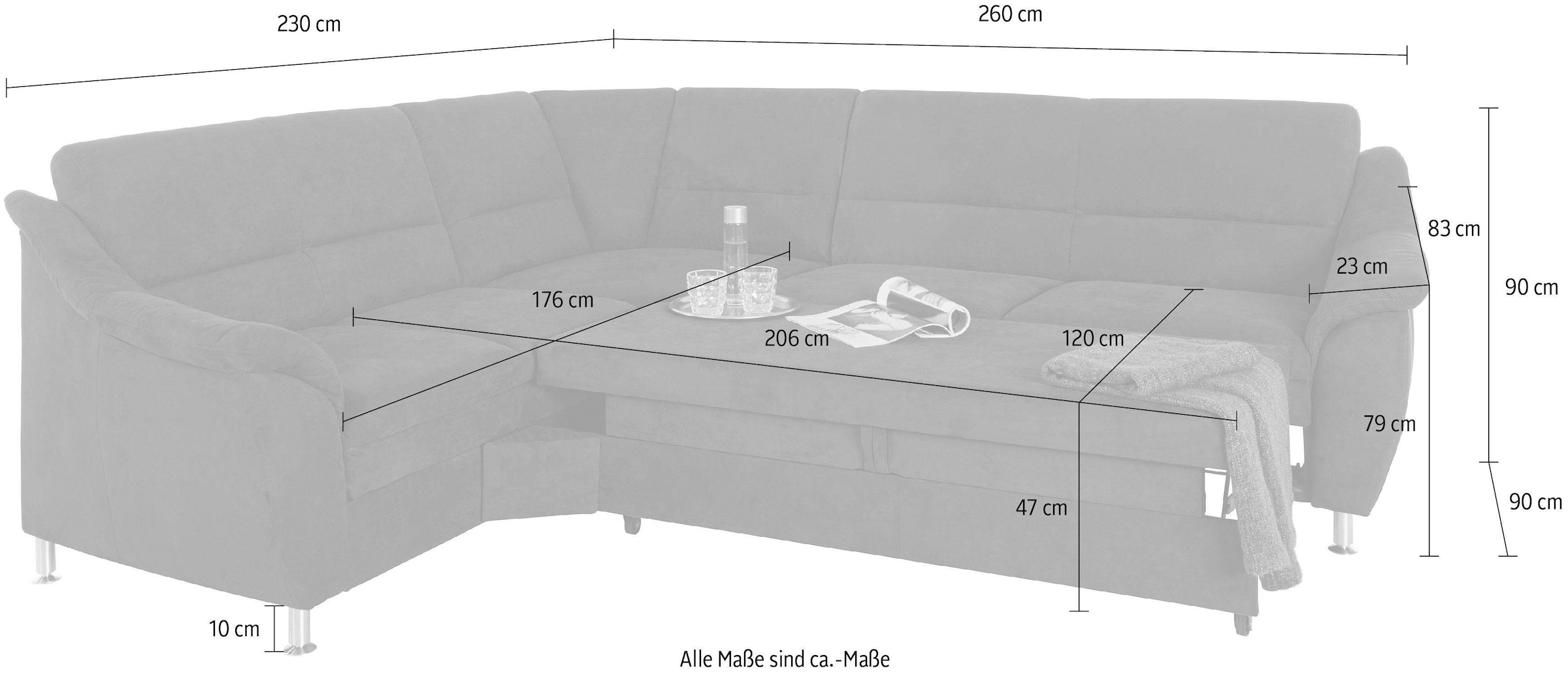 Places of Style Ecksofa »Cardoso L-Form«, mit Trapezecke für mehr Sitzkomfort, wahlweise auch mit Bettfunktion