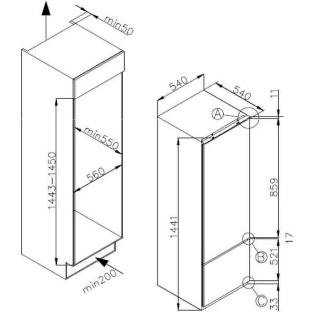 RESPEKTA Einbaukühlgefrierkombination, KGE144, 144 cm hoch, 54 cm breit