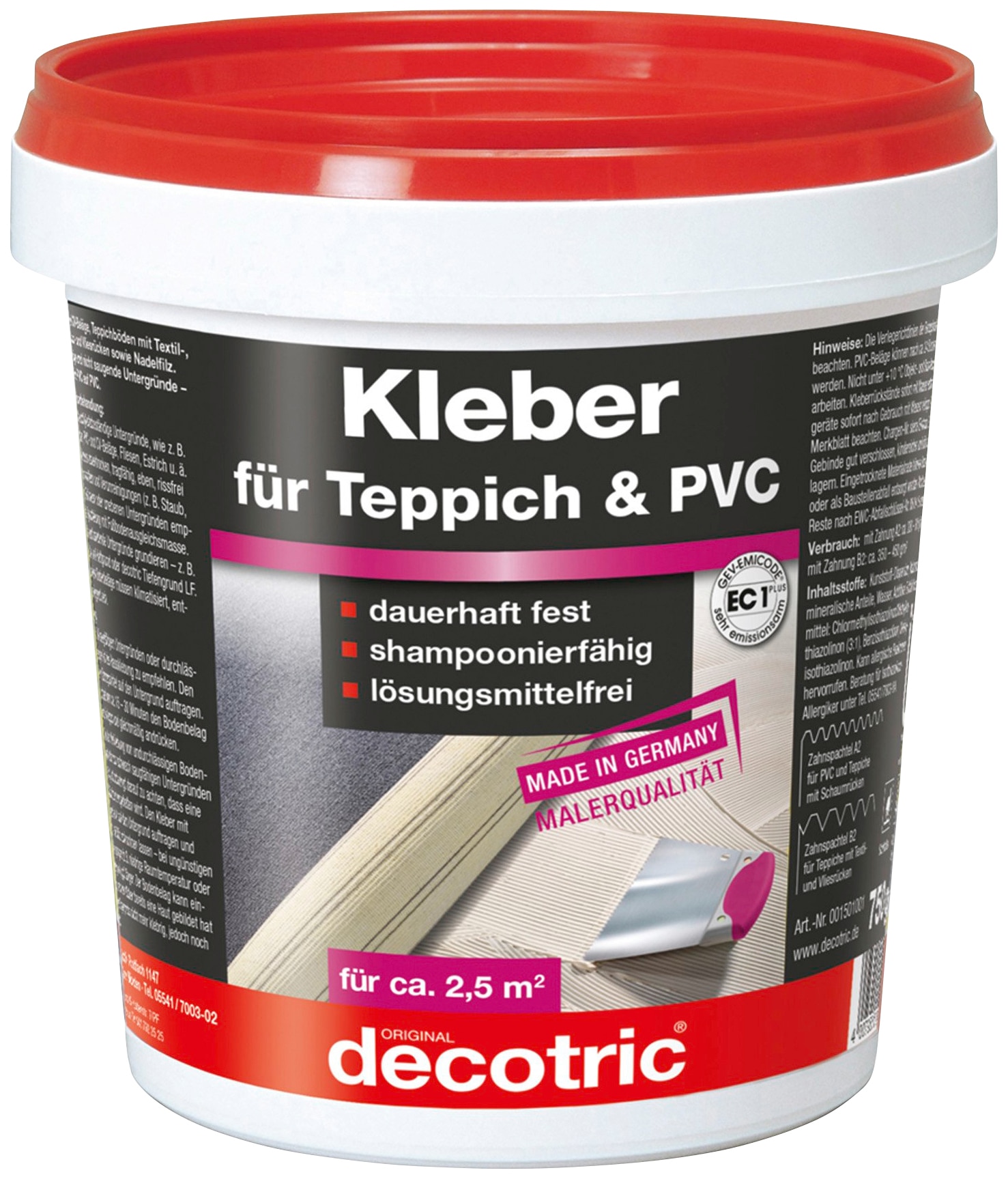 Bodenmeister Dispersionskleber »2x 750g Kleber«, für Teppichboden, PVC und Vinyl, reicht für ca. 6qm