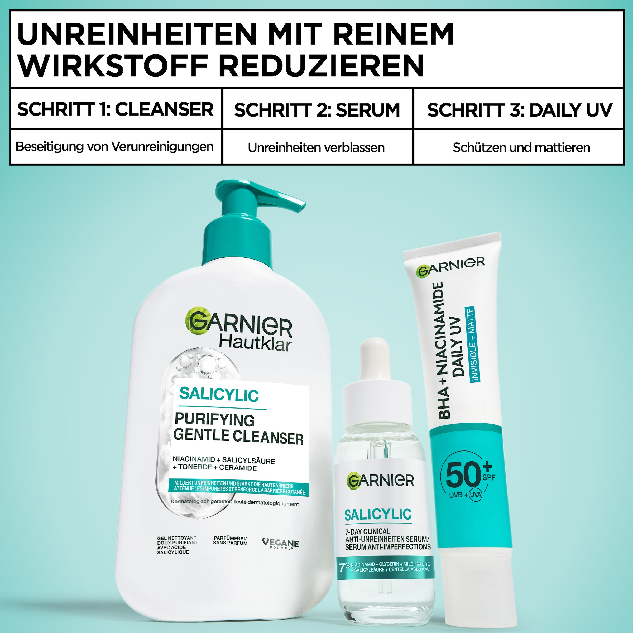 GARNIER Gesichtsreinigungsgel »HAUTKLAR SALICYLIC 7-DAY CLINICAL ANTI-UNREINHEITEN SERUM« für unreine Haut, mit 7% Anti-Unreinheiten-Komplex