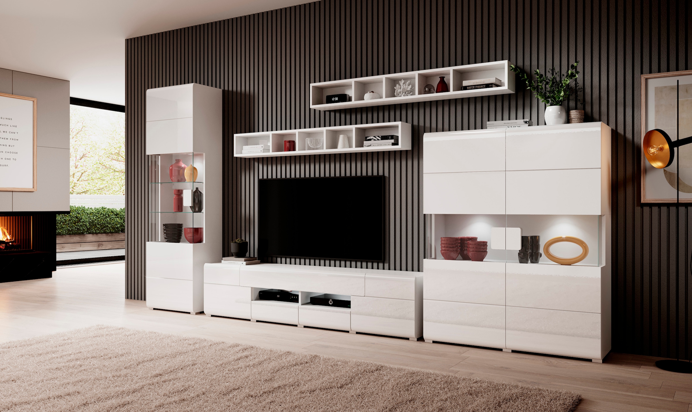 INOSIGN Lowboard »Toledo,Breite 209cm, trendige TV-Schrank mit dekorative Fräsungen«, TV-Board ohne Beleuchtung, TV-Kommode mit viel Stauraum
