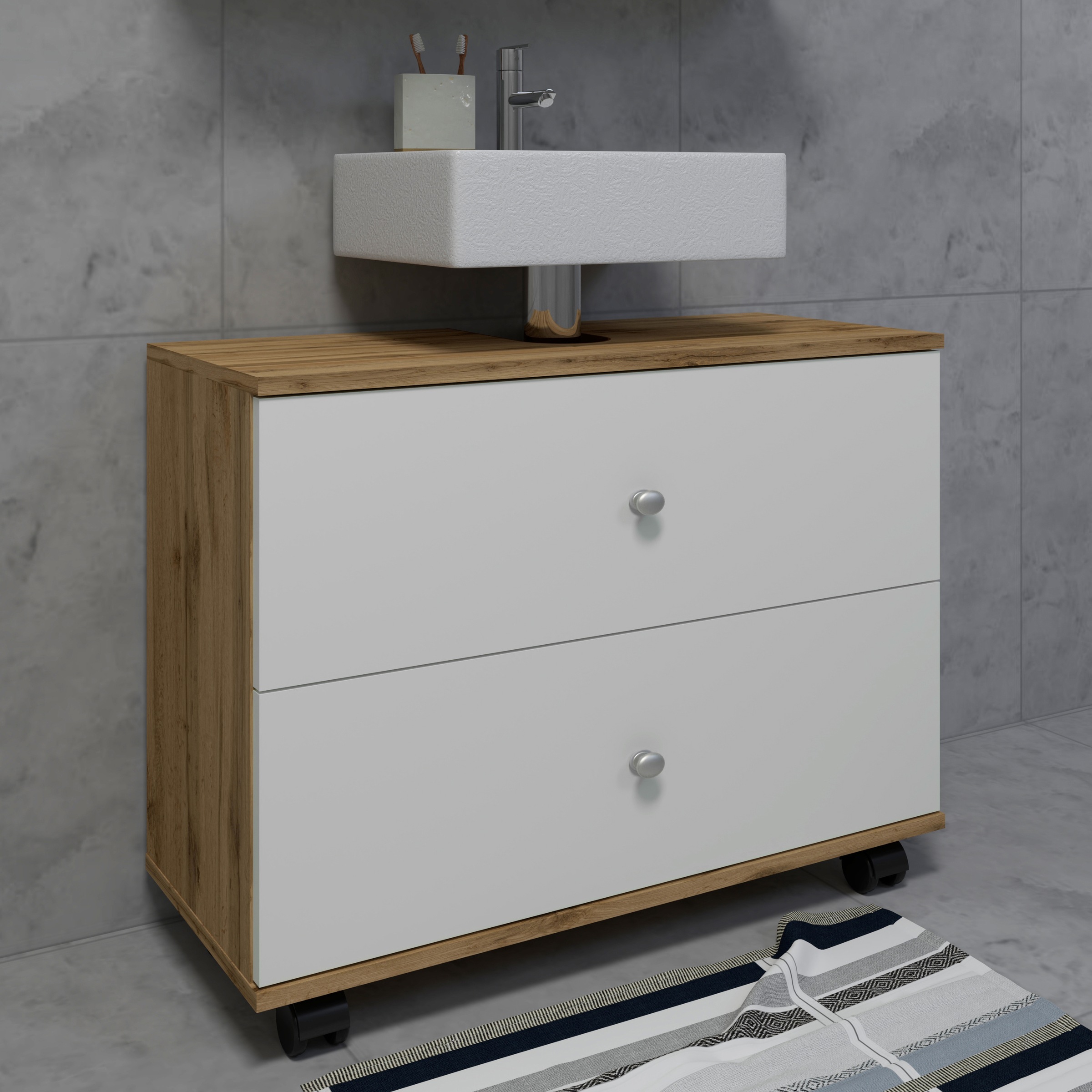 VCM Waschbeckenschrank »Badmöbel Badunterschrank Rollen Schublade Nilosi L«