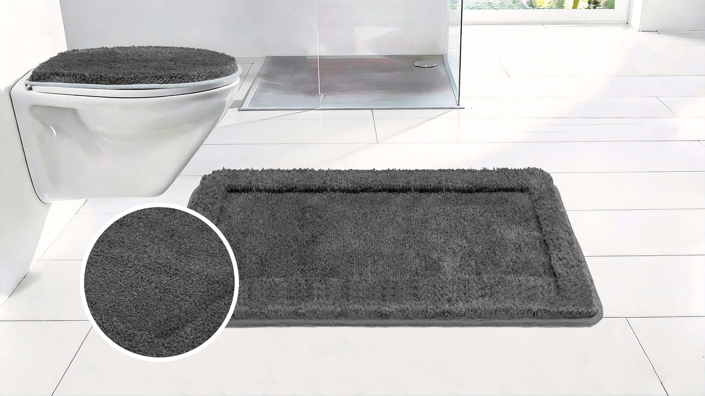 OTTO home Badematte »Sanremo mit Rahmen, Badvorleger, Badezimmer, sehr weich, Hoch-Tief« Höhe 25 mm rutschhemmend beschichtet fußbodenheizungsgeeignet | schnell trocknend Badteppich, unifarben, rechteckig und als 3-tlg. Set erhältlich