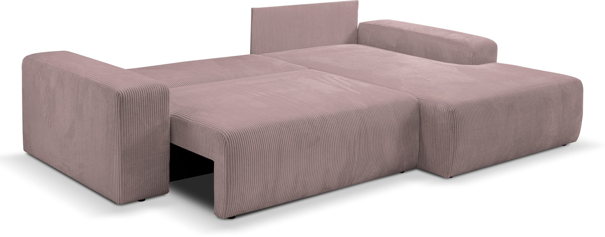 WERK2 Ecksofa »Hugo-L, kuschelweiche Trendstoffe Cord und Breitcord, L-Form«, Design Ecksofa in Cord mit Schlaffunktion & Bettkasten, Breite 267cm