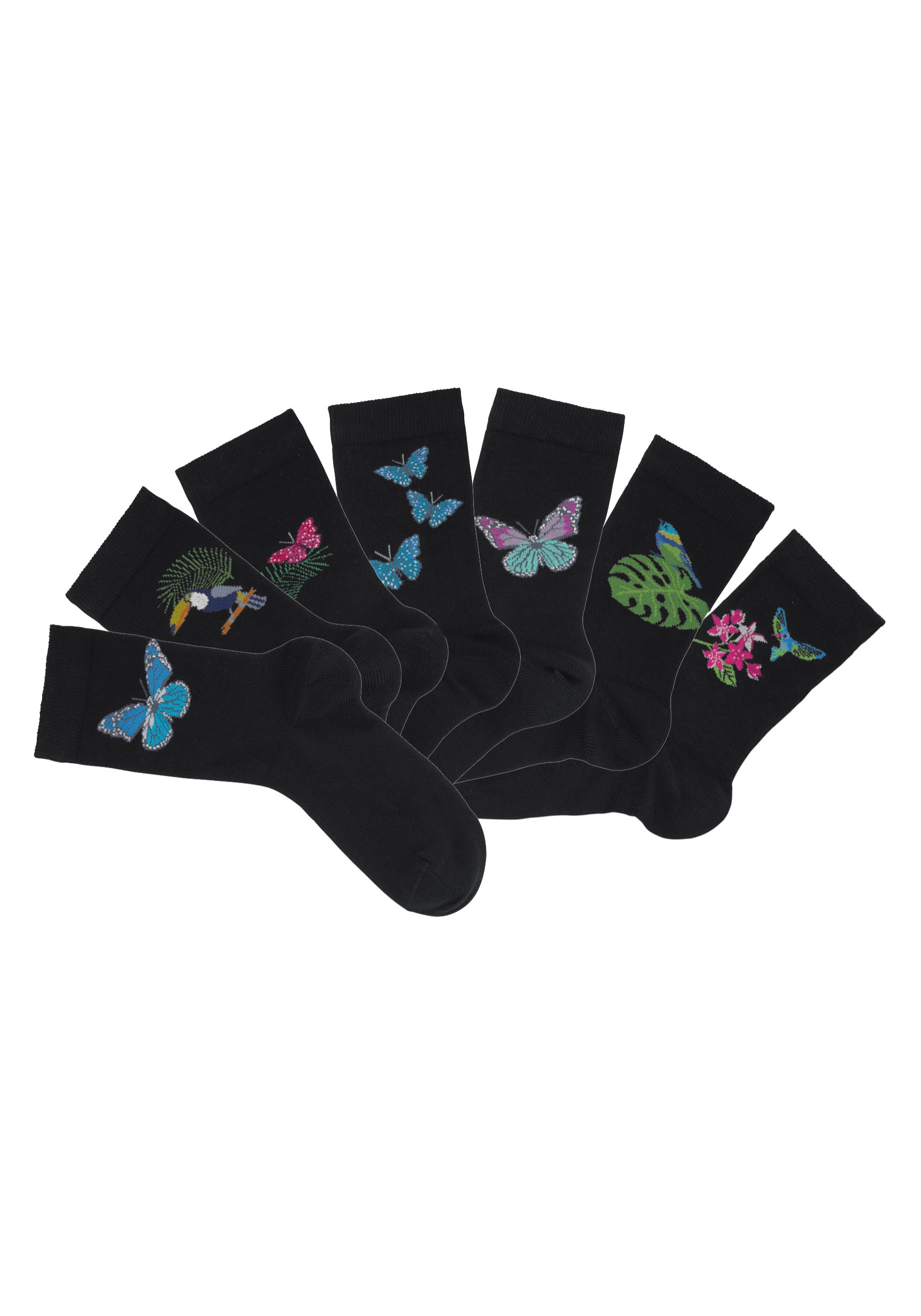 H.I.S Socken, (Packung, 7 Paar), mit Schmetterlings- und Vogelmotiven