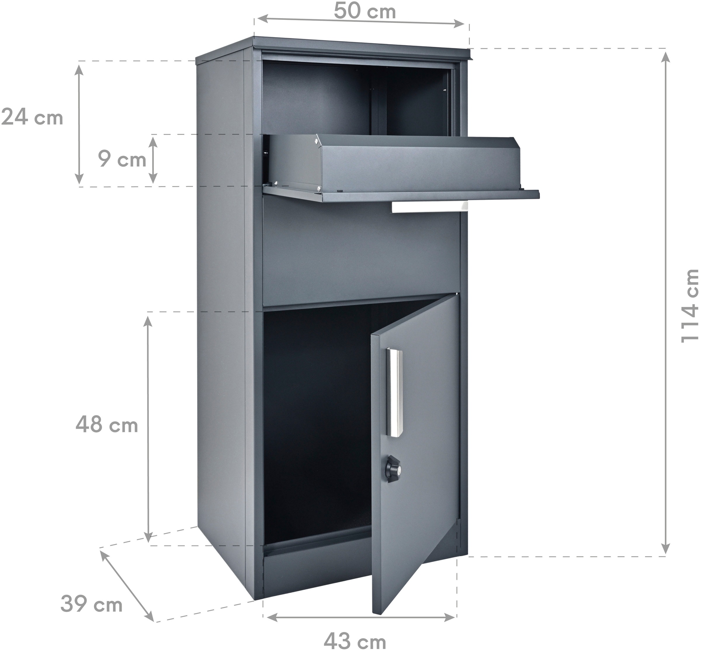 WESTMANN Briefkasten »Stahl-Paketbox Pepe«, Anthrazit, 50x39x114 cm