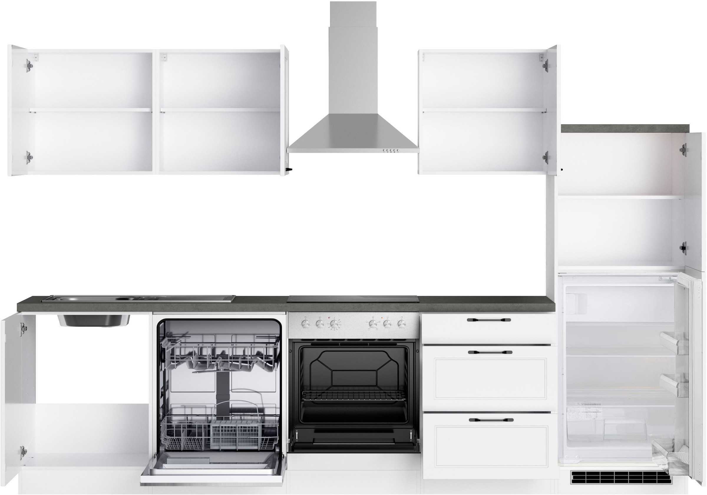 KOCHSTATION Küchenzeile »KS-Lani, mit MDF-Fronten« Breite 300 cm, wahlweise mit E-Geräten, Höhen-Ausgleichsfüße 0-4 cm