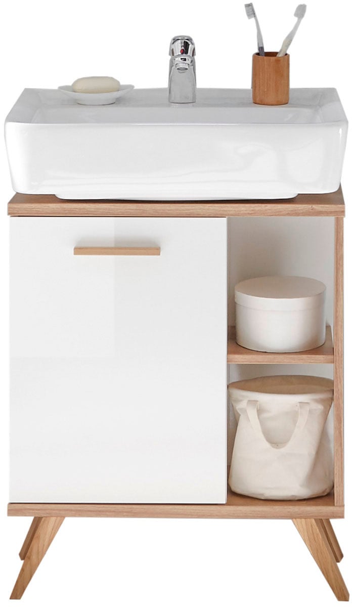 Saphir Badmöbel-Set »Quickset 2-teilig, Waschbeckenunterschrank mit LED-Spiegelschrank«, (2 St.), Waschplatz inkl Türdämpfer, 3 Türen, 2 Einlegeböden, setiliche Ablagen