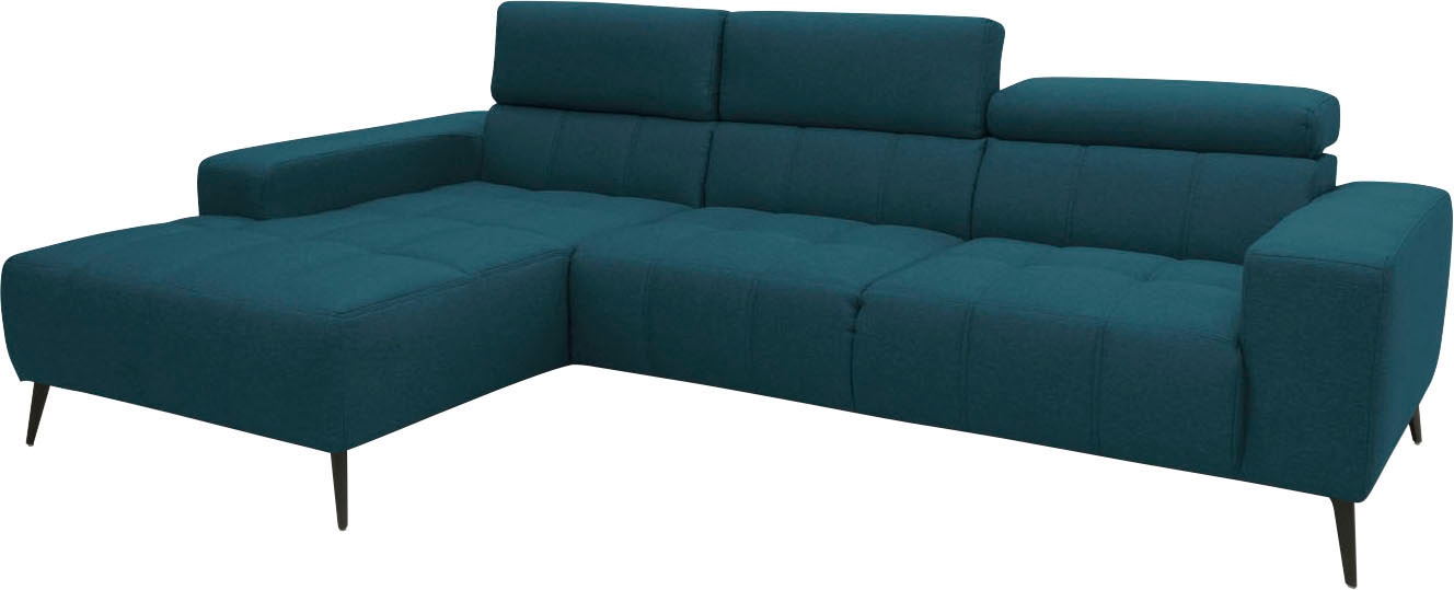 DOMO collection Ecksofa »Trento L-Form, mit Kufenfuß oder Einzelfuß«, wahlweise mit Kopfteilverstellung, Recamiere links/rechts bestellbar