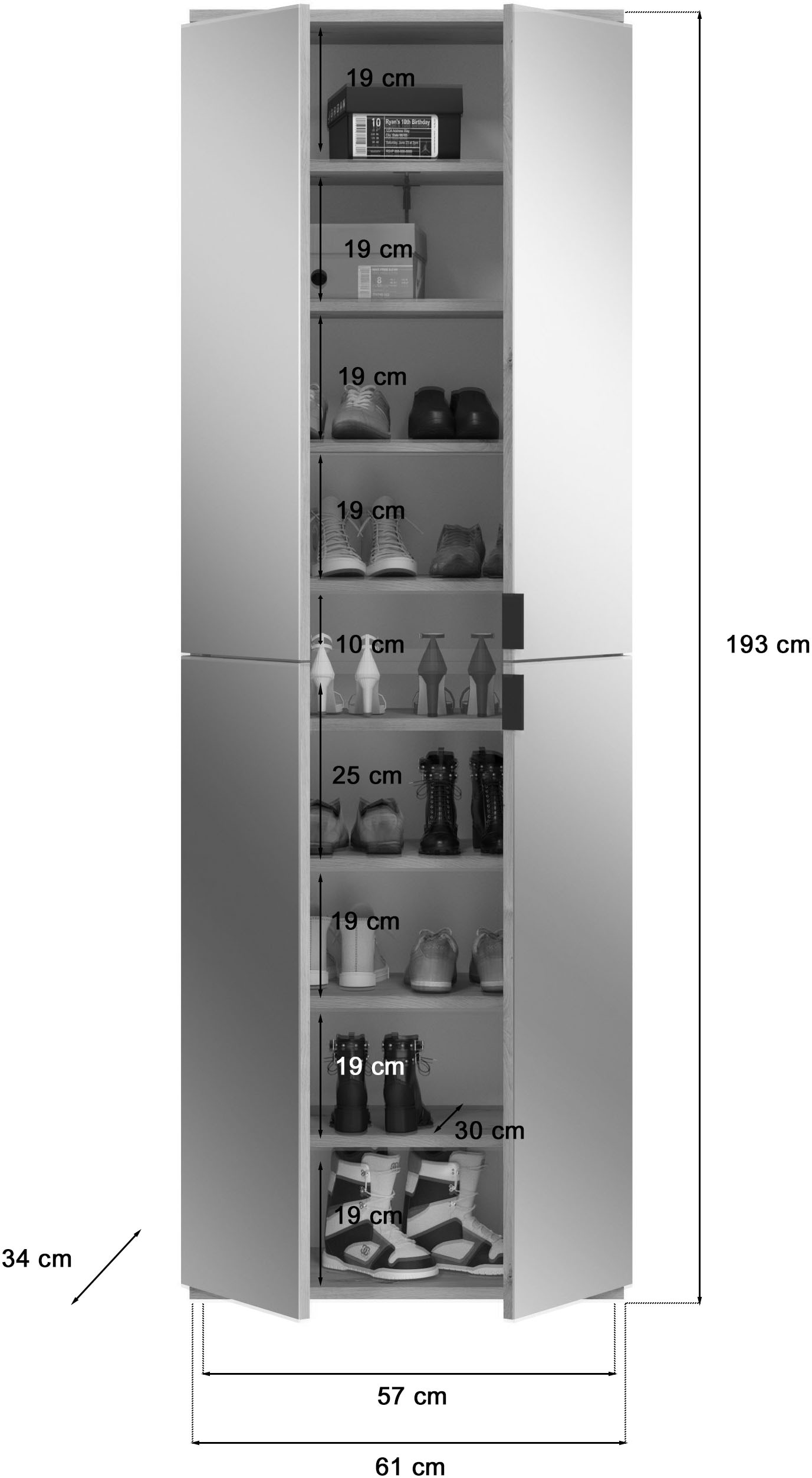INOSIGN Garderoben-Set »Trondheim, Breite 122 cm, best. aus 2 Schränken, 8 Türen, 18 Fächer«, (Set, 2 St.), inkl. ausziehbarer Kleiderstange, Garderobenschrank, Kleiderschrank