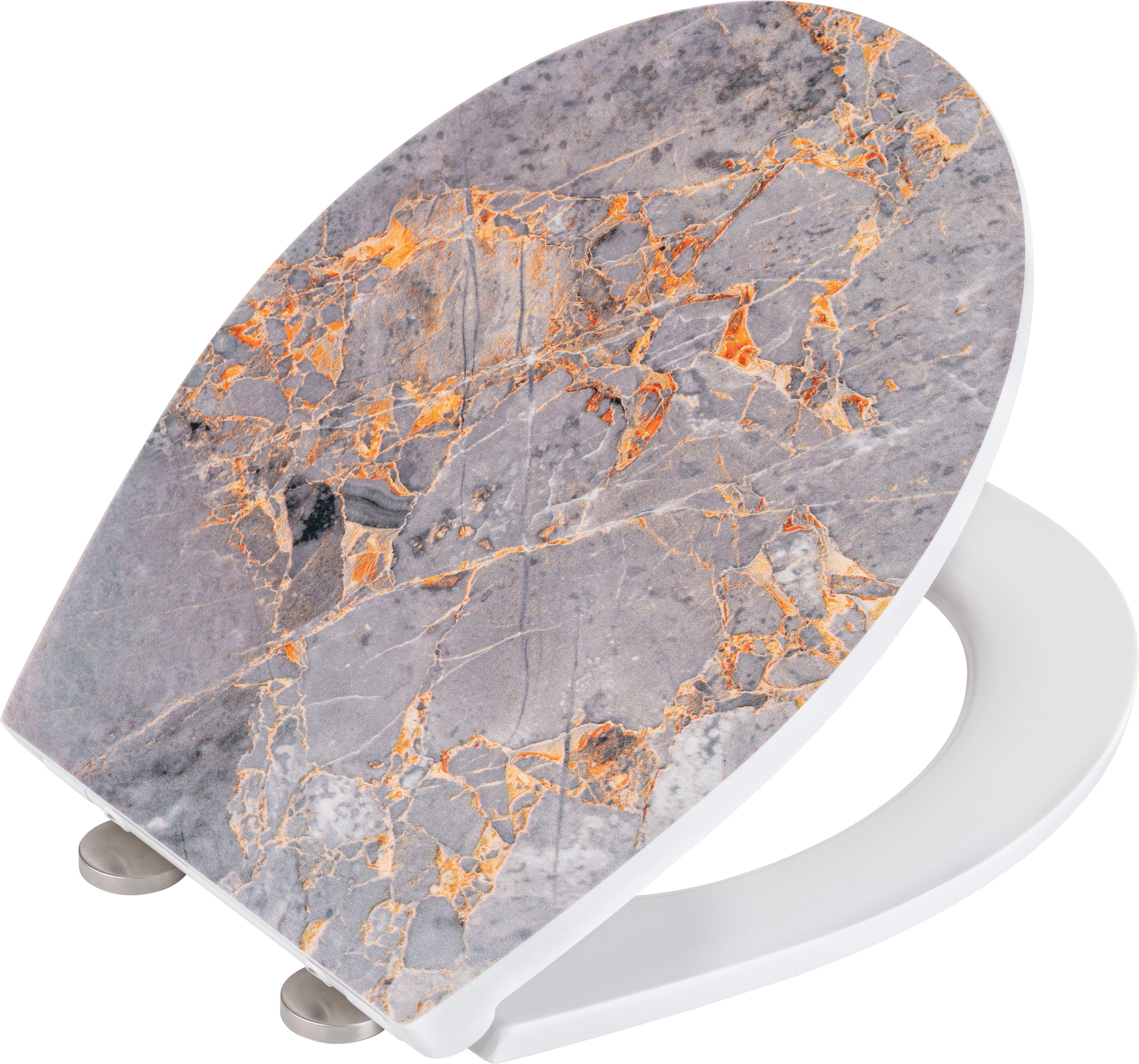 WENKO WC-Sitz »Grey Marble«, mit Relief, aus antibakteriellem Duroplast