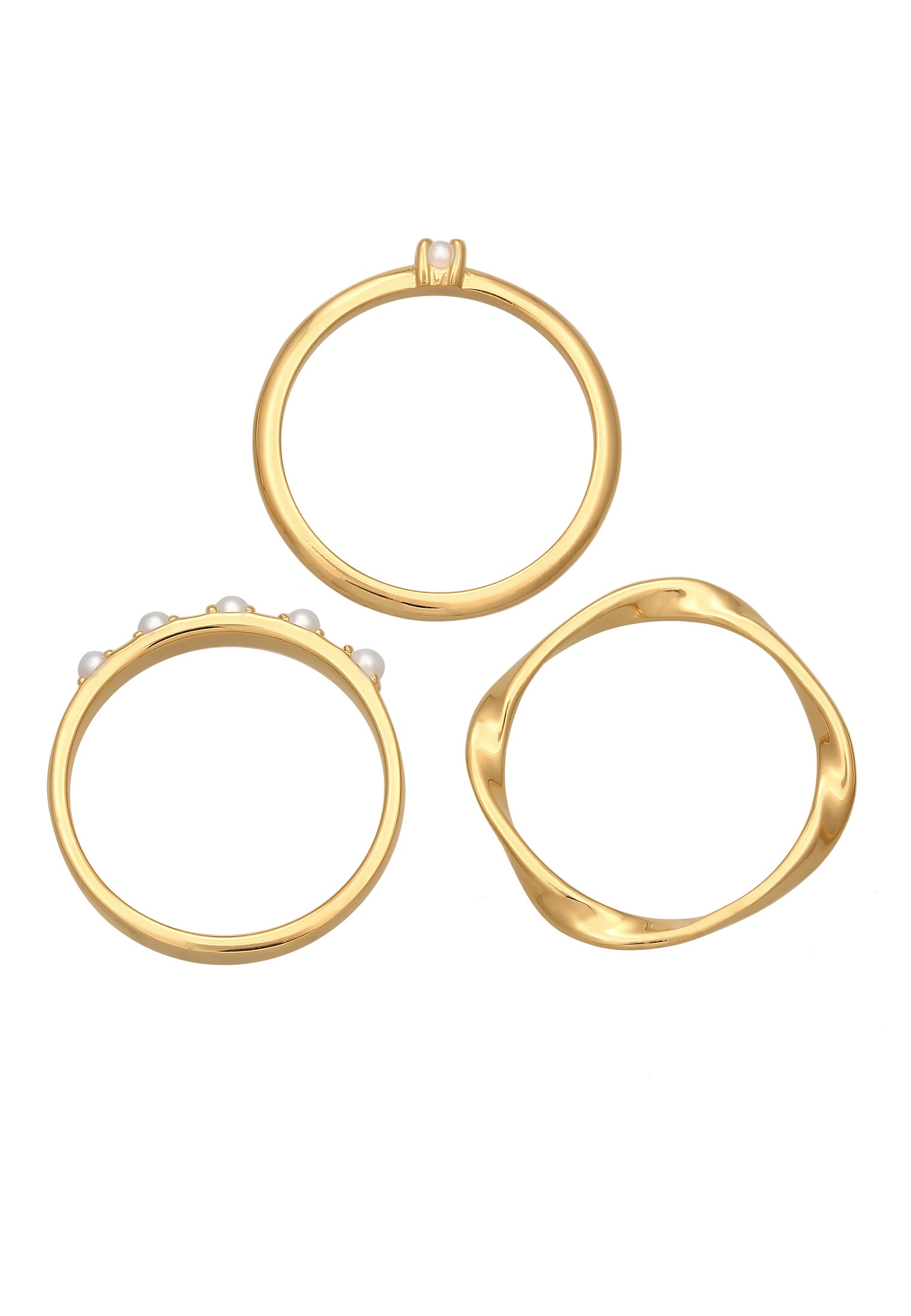 Elli Ring-Set »Ring Synthetische Perlen Stapelring Klassik 3er Set 925 Silber«