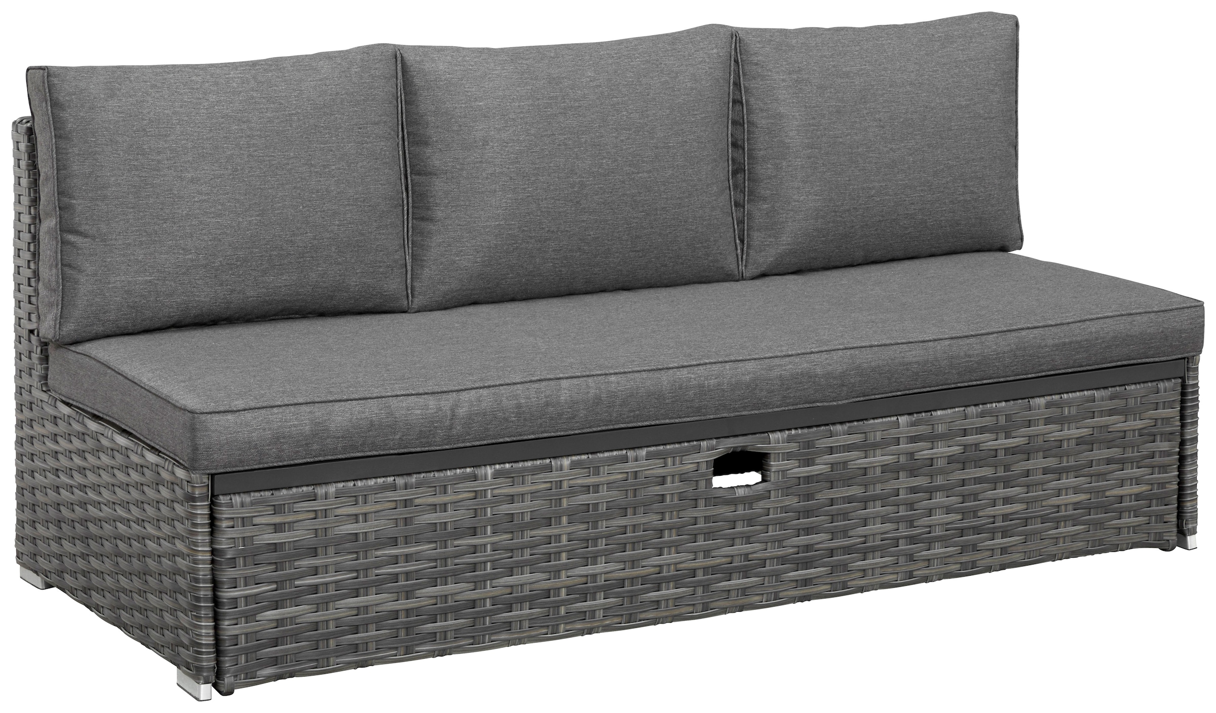 KONIFERA Gartenlounge-Set »New York«, (21 tlg., 1x 3er AZ-Sofa, 1x Ecke, 1x Sessel, 1x Ottomane mit Staufach, 1x Tisch), Tisch 110x65 cm, Aluminium,Polyrattan,individuell stellbar,10 Personen