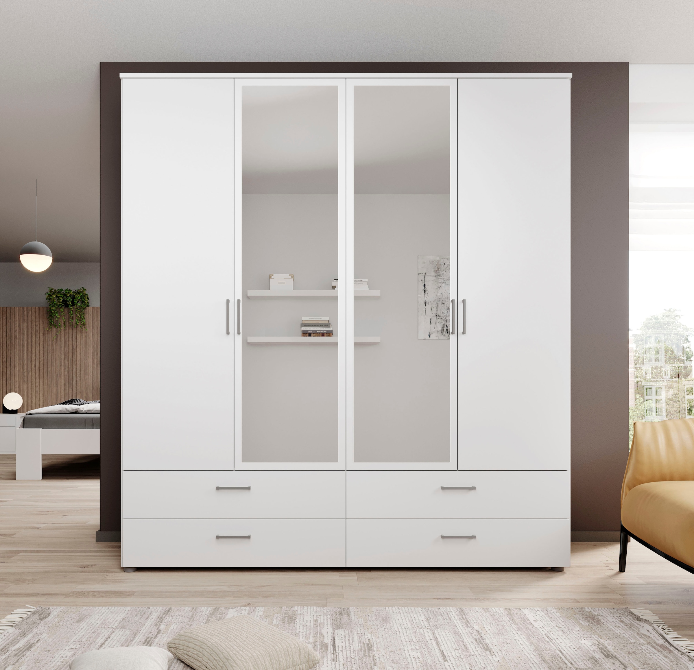 Schlafkontor Drehtürenschrank »Spazio«, weiß, Schlafzimmerschrank mit Spiegel