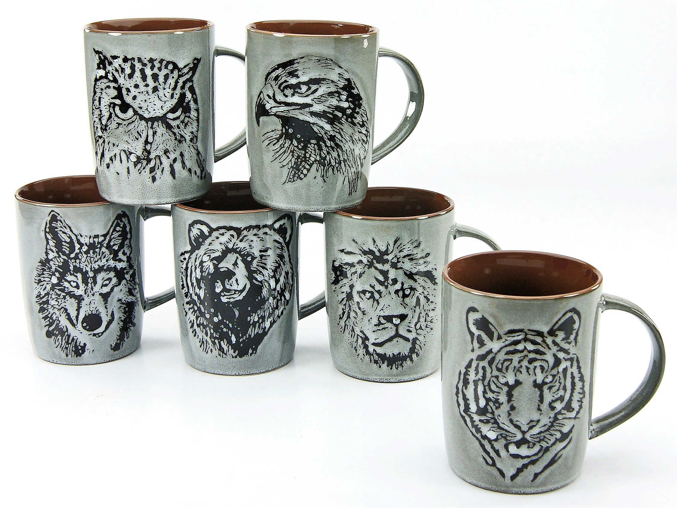 CreaTable Becher »Wildlife«, (Set, 6 tlg.), Steinzeug, Tiermotive als Relief