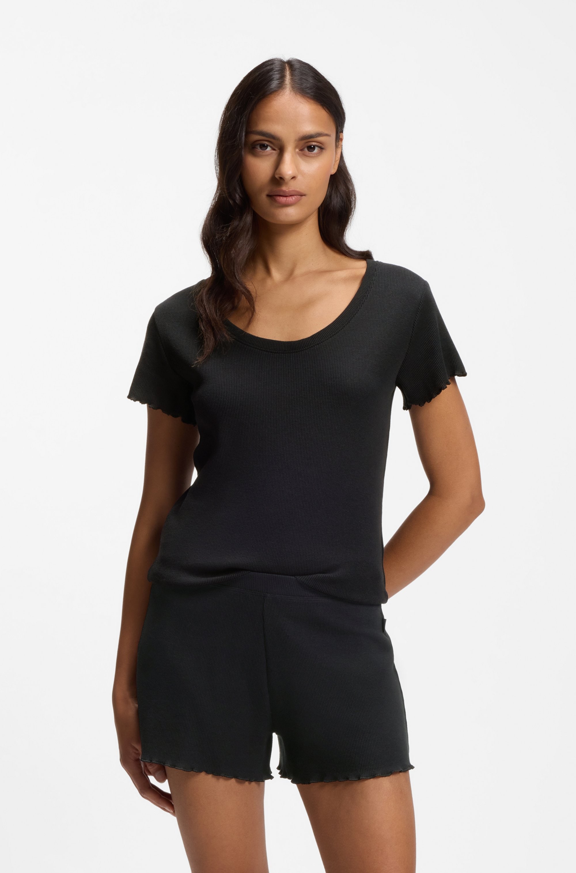 BOSS Pyjamaoberteil »Cosy Waffle_T-Shirt« aus Baumwoll-Mix mit Waffelstruktur