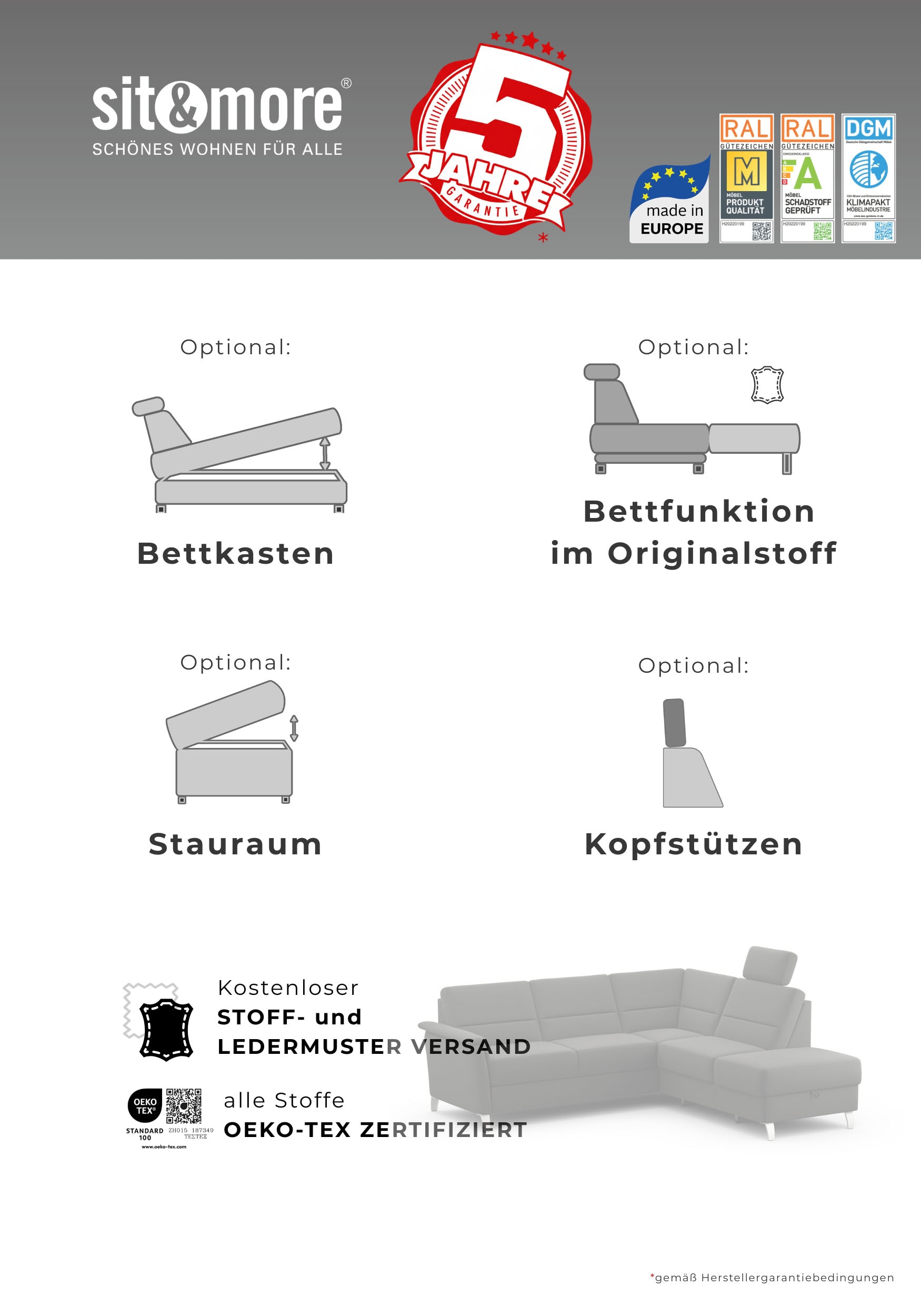sit&more Kopfstütze »Palmera, B: 50 cm« Set: 2 Stück, passend zur Serie