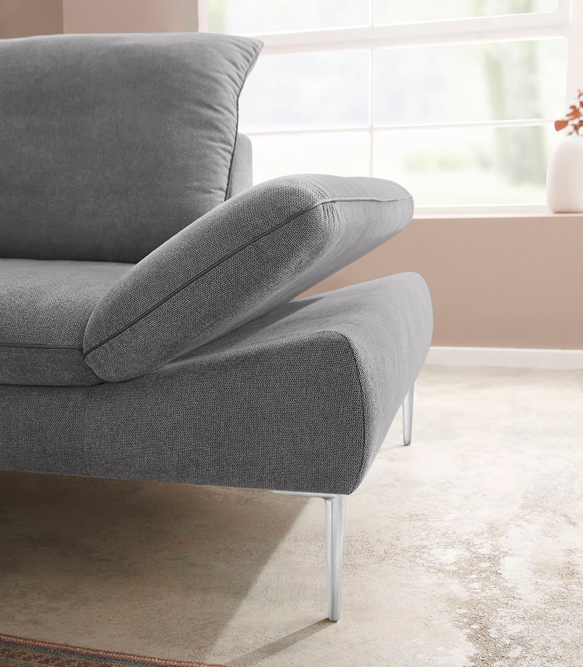 W.SCHILLIG Ecksofa »enjoy&MORE, Designsofa, elegant und bequem, L-Form« mit Sitztiefenverstellung, Füße Chrom glänzend, Breite 294 cm