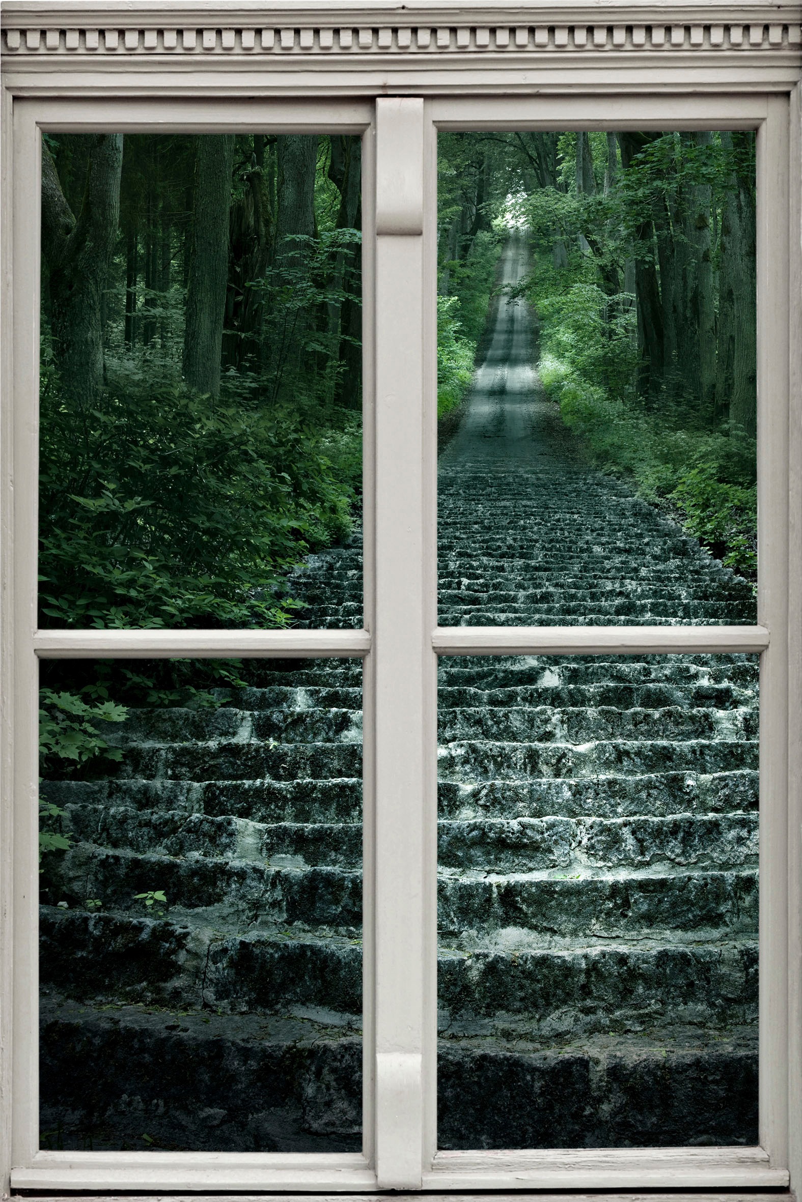 queence Wandsticker »Treppe im Wald«, Wandsticker, Wandbild, selbstklebend, 3D, Fenster