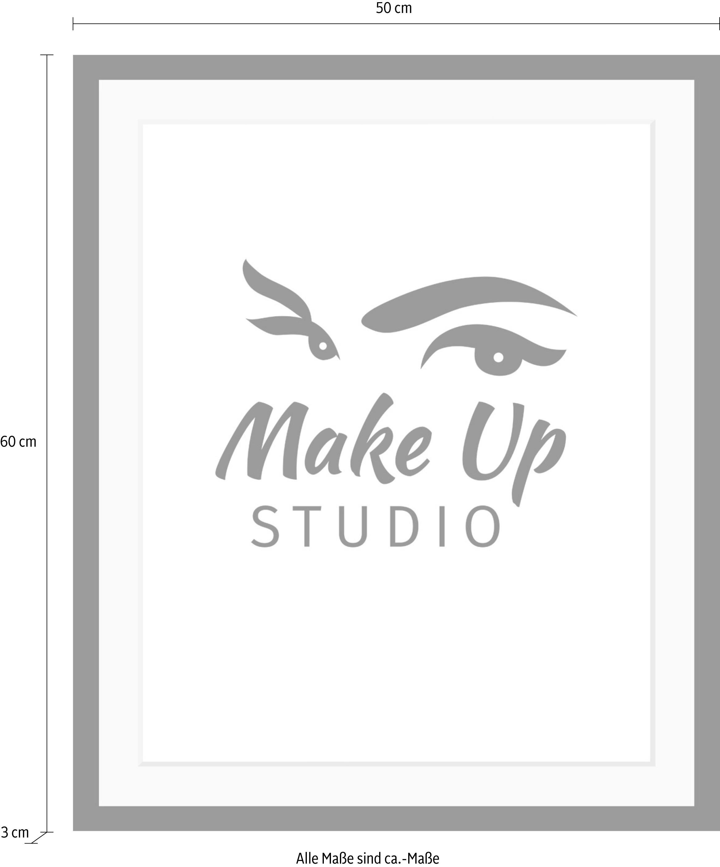 queence Bild »Make up Studio«, Schwarz-Weiß-Schriftzug-Motivationsbilder-Fashion-Frau, HD Premium Poster-Druck inkl. Holzrahmen