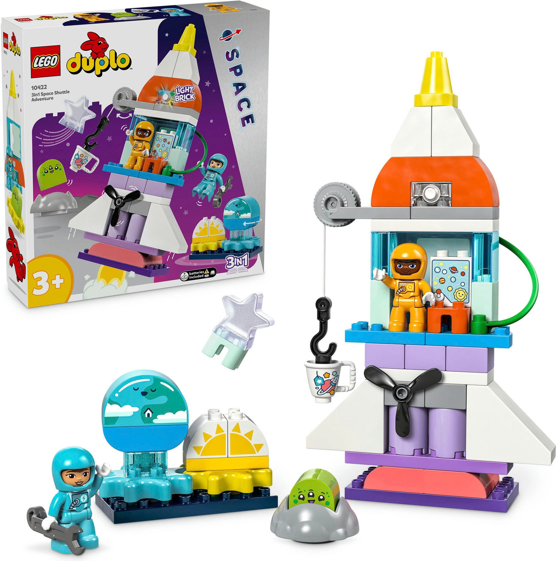 LEGO® Konstruktionsspielsteine »3-in-1-Spaceshuttle für viele Abenteuer  (10422), LEGO DUPLO Town«, (58 St.), Made in Europe im OTTO Online Shop