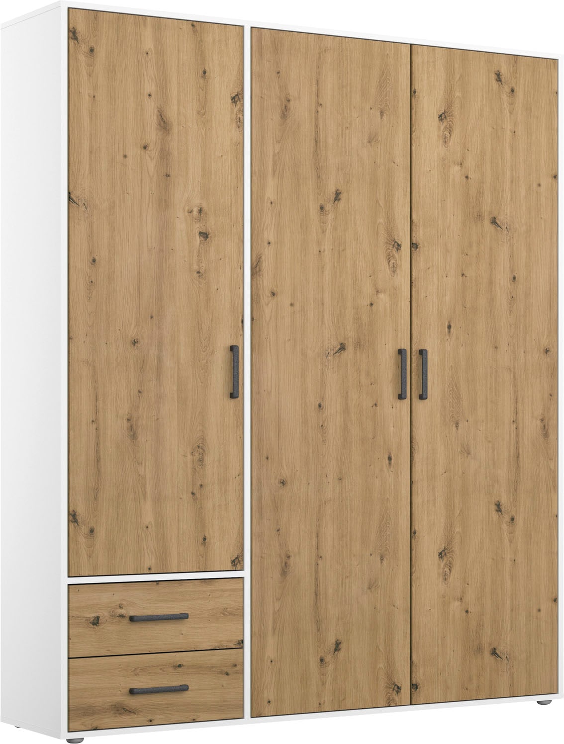 rauch Drehtürenschrank »Kleiderschrank Schrank Garderobe Wäscheschrank VOYAGER«, moderne Griffe in Graumetallic mit Außenschubkästen MADE IN GERMANY