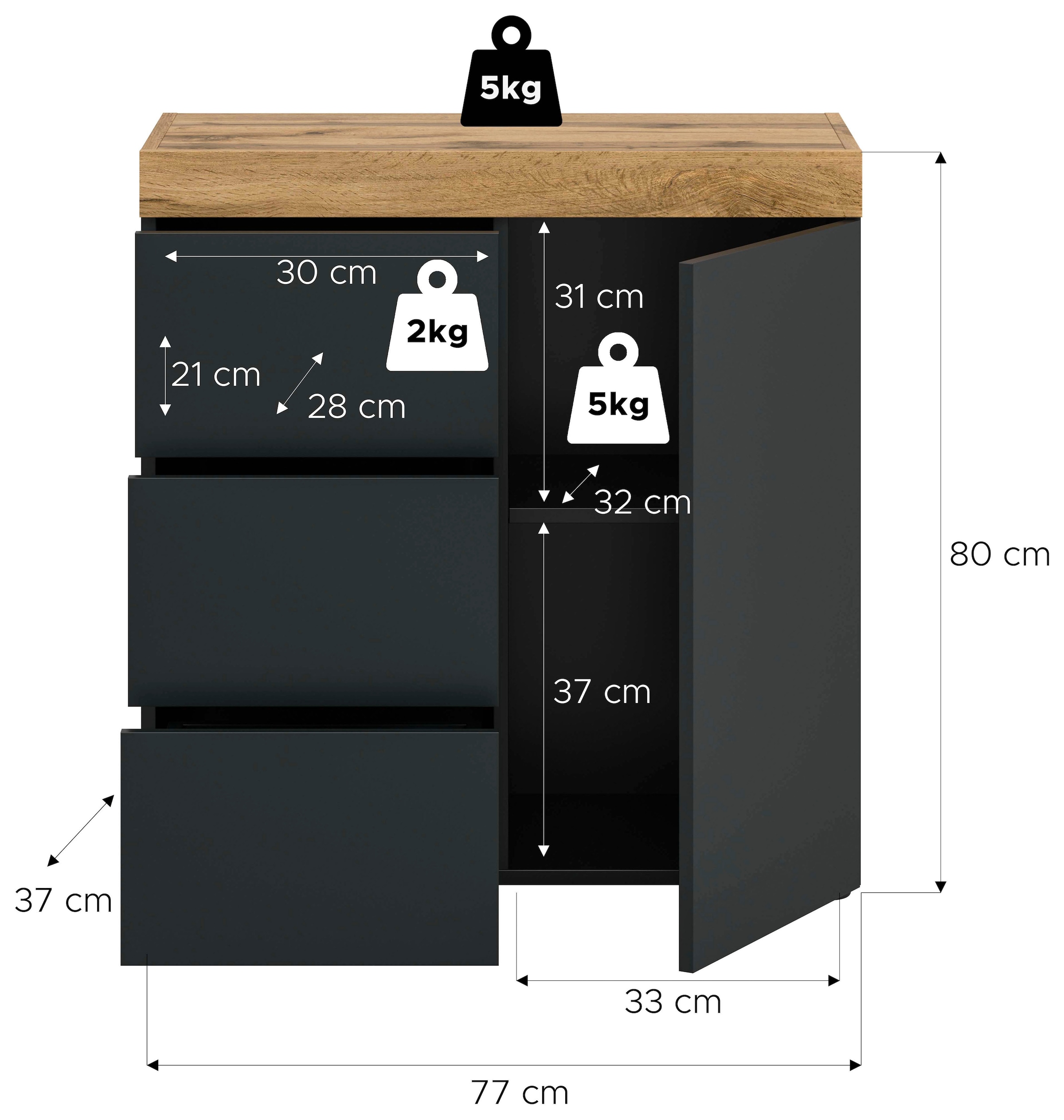OTTO home Kommode »MAMBO, TOPSELLER!, Breite 77 cm, 1 Tür, 1 Einlegeboden, 3 Schubkästen« 1 Stk. tlg. Kommode, Anrichte, Wohnzimmer, Schlafzimmer
