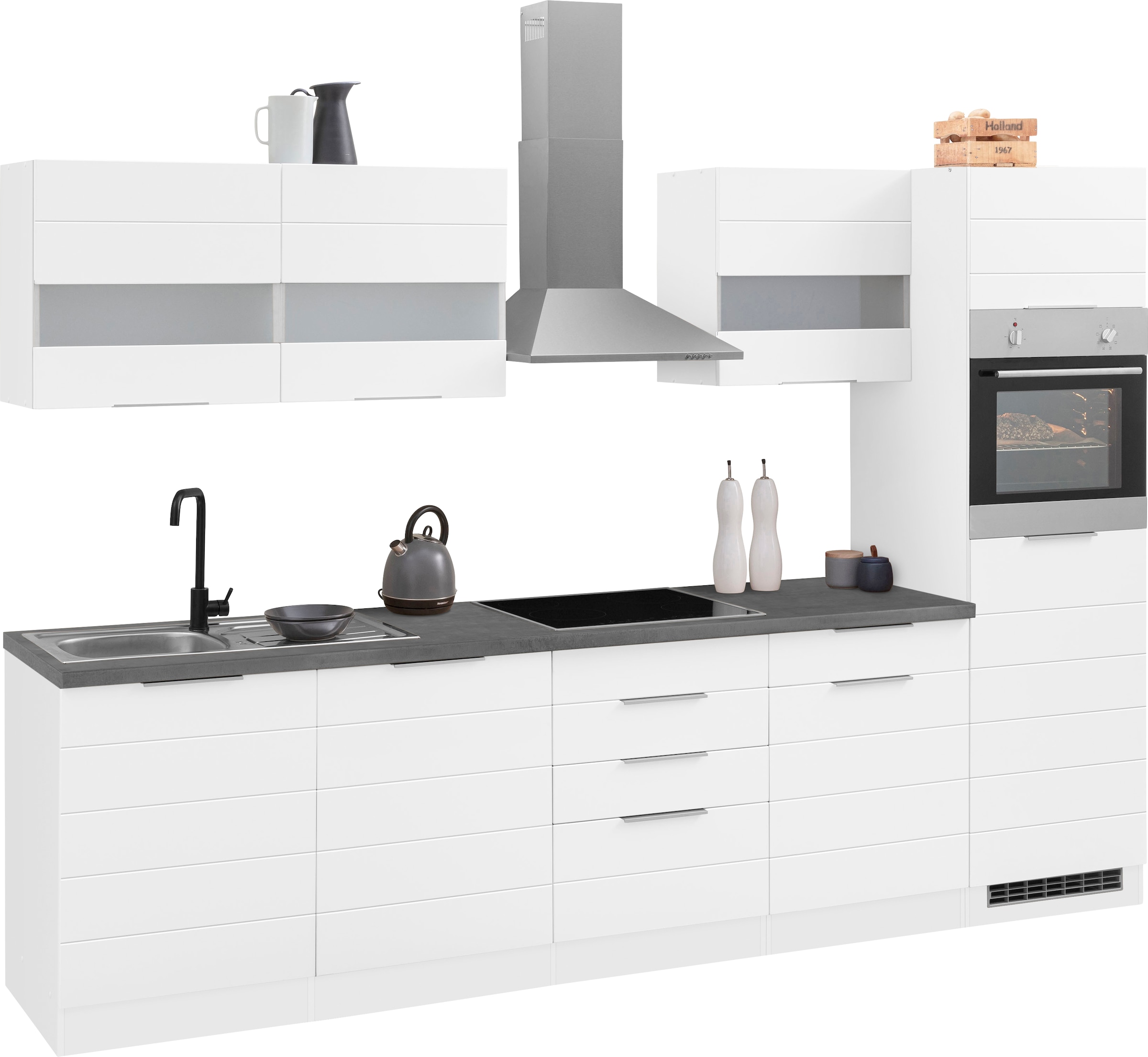 KOCHSTATION Küchenzeile »KS-Luhe« 300 cm breit, wahlweise mit oder ohne E-Geräten, gefräste MDF-Fronten