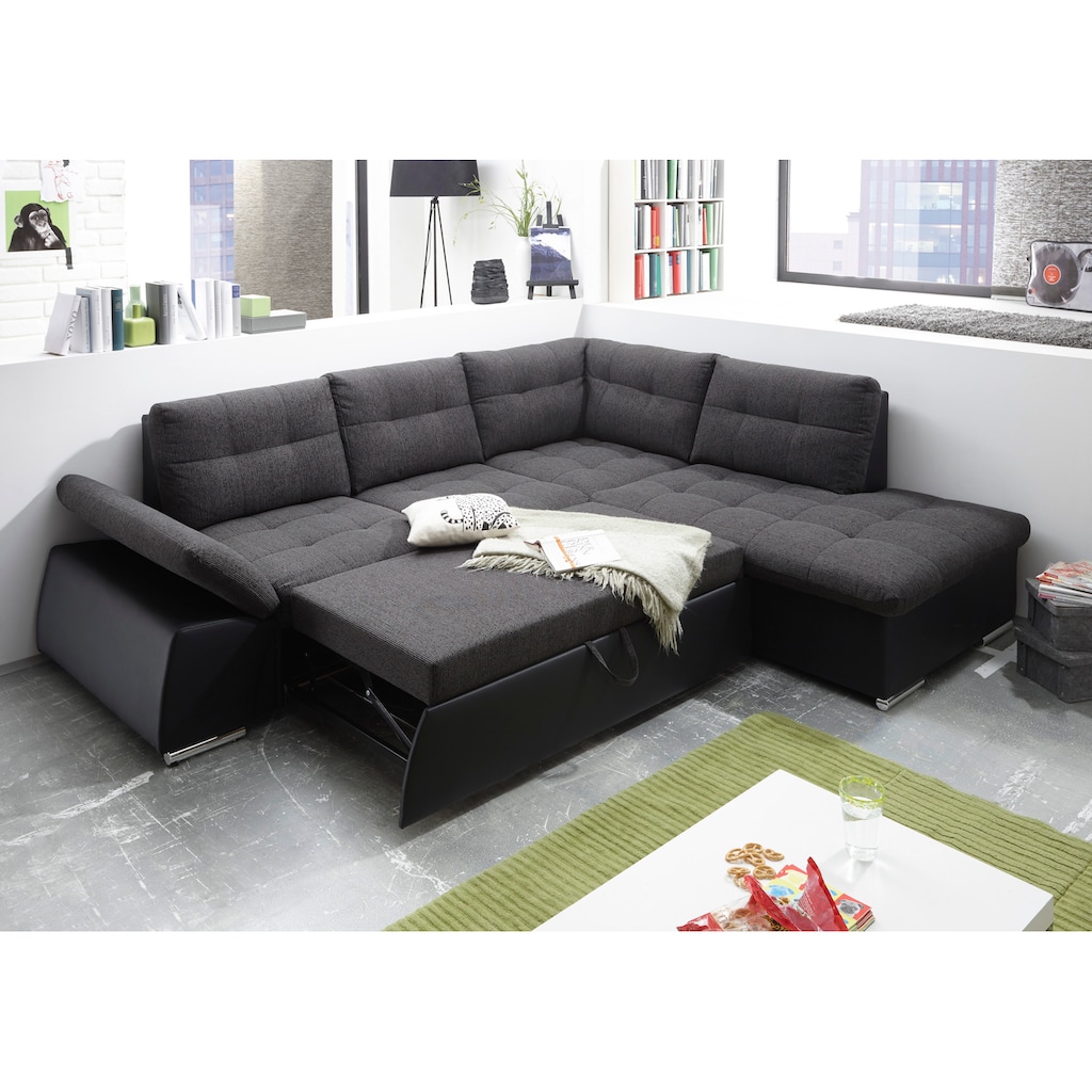 ED EXCITING DESIGN Ecksofa »Jakarta«, mit Bettfunktion, Kopfstützen, Nierenkissen etc.