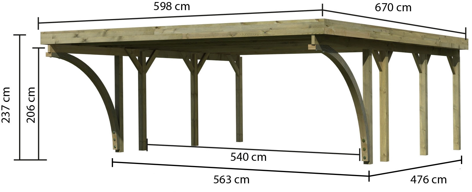 Karibu Doppelcarport »»Classic 2 SET« PVC-Dach Variante C, mit zwei Einfahrtsbogen« Massivholz 540 cm KDI aus Masivholz