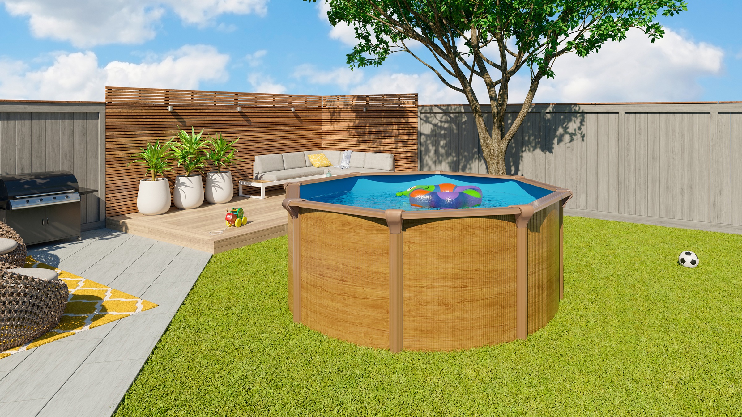 KWAD Rundpool »Green line Evolution«, (Komplett-Set, 10 tlg.), 5,5x1,32 wood Folie in blau, sand oder grau erhältlich
