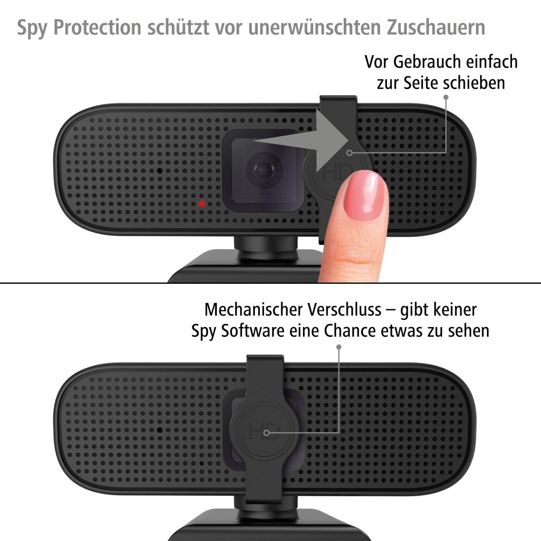 Hama Full HD-Webcam »PC Webcam für Laptop PC, Streaming, Chatten mit Mikrofon, Windows Mac«, Full HD, Plug & Play, verschließbare Linse, Standfuß, Stativgewinde, drehbar