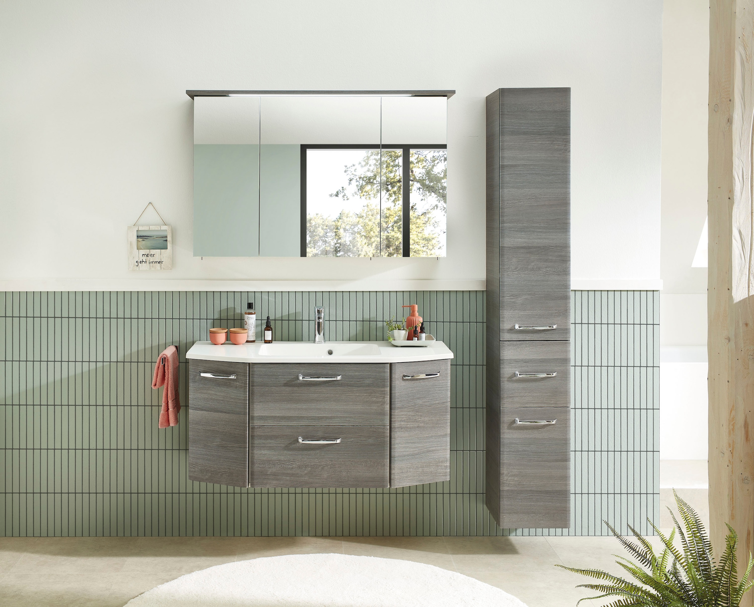 Saphir Hochschrank »Quickset Badschrank 30 cm breit, 2 Türen, 1 Schublade, 3 Einlegeböden«, Badezimmer-Hochschrank inkl. Türdämpfer, Griffe in Chrom glänzend