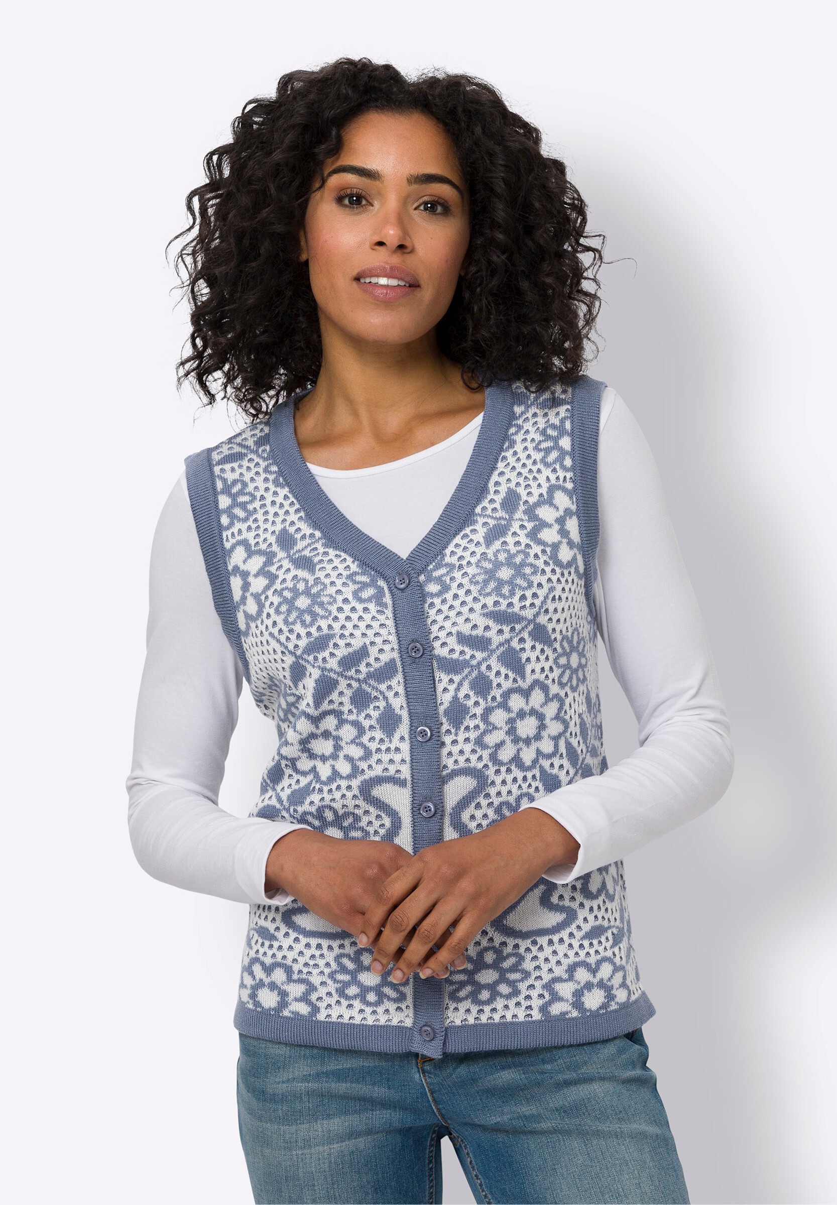 Sieh an! Strickweste »Strickweste Strickweste mit floralem Muster, Jacquard«