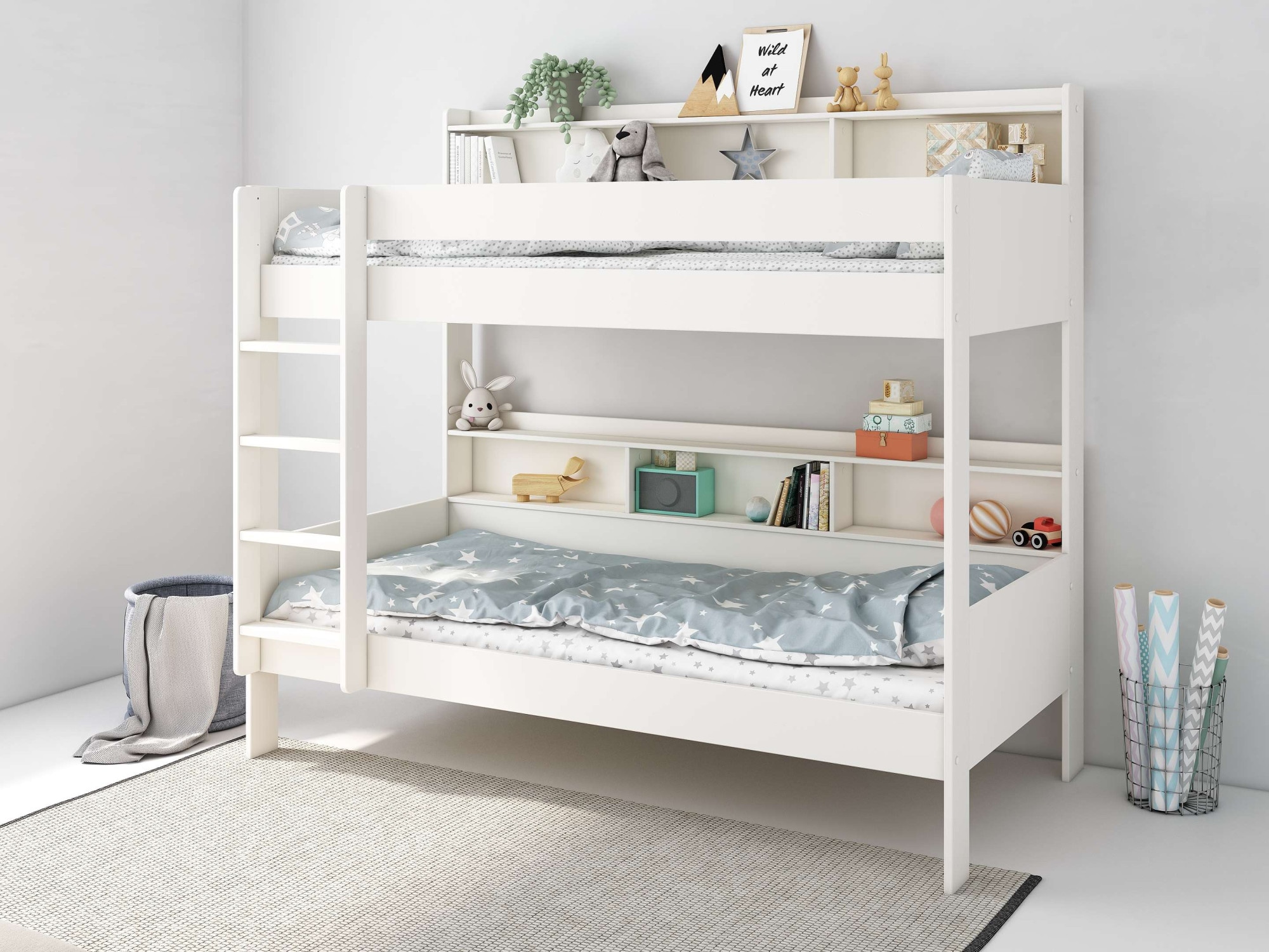 Lüttenhütt Etagenbett »JAIME, TOPSELLER! Stockbett, mit Regalen, Schublade optional«, (ca. 186x115x204 Höhe/Breite/Länge), FSC® zertifiziertes Massivholz, viel Stauraum und Abstellfläche