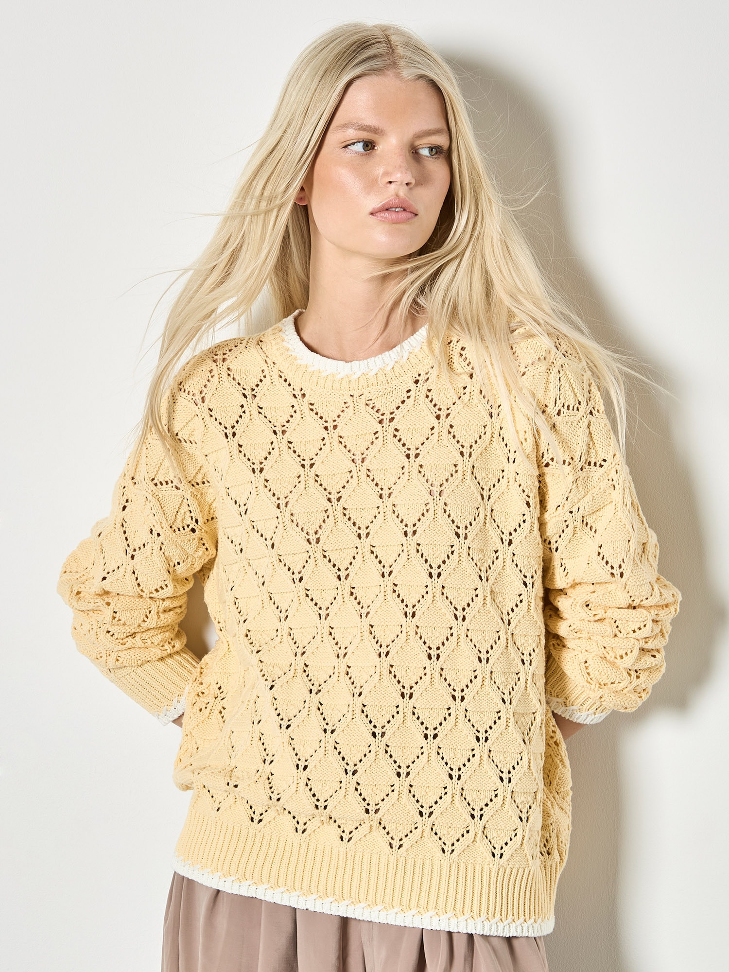 Apricot Strickpullover »Pullover aus Pointelle-Strick« mit Blanket-Stich