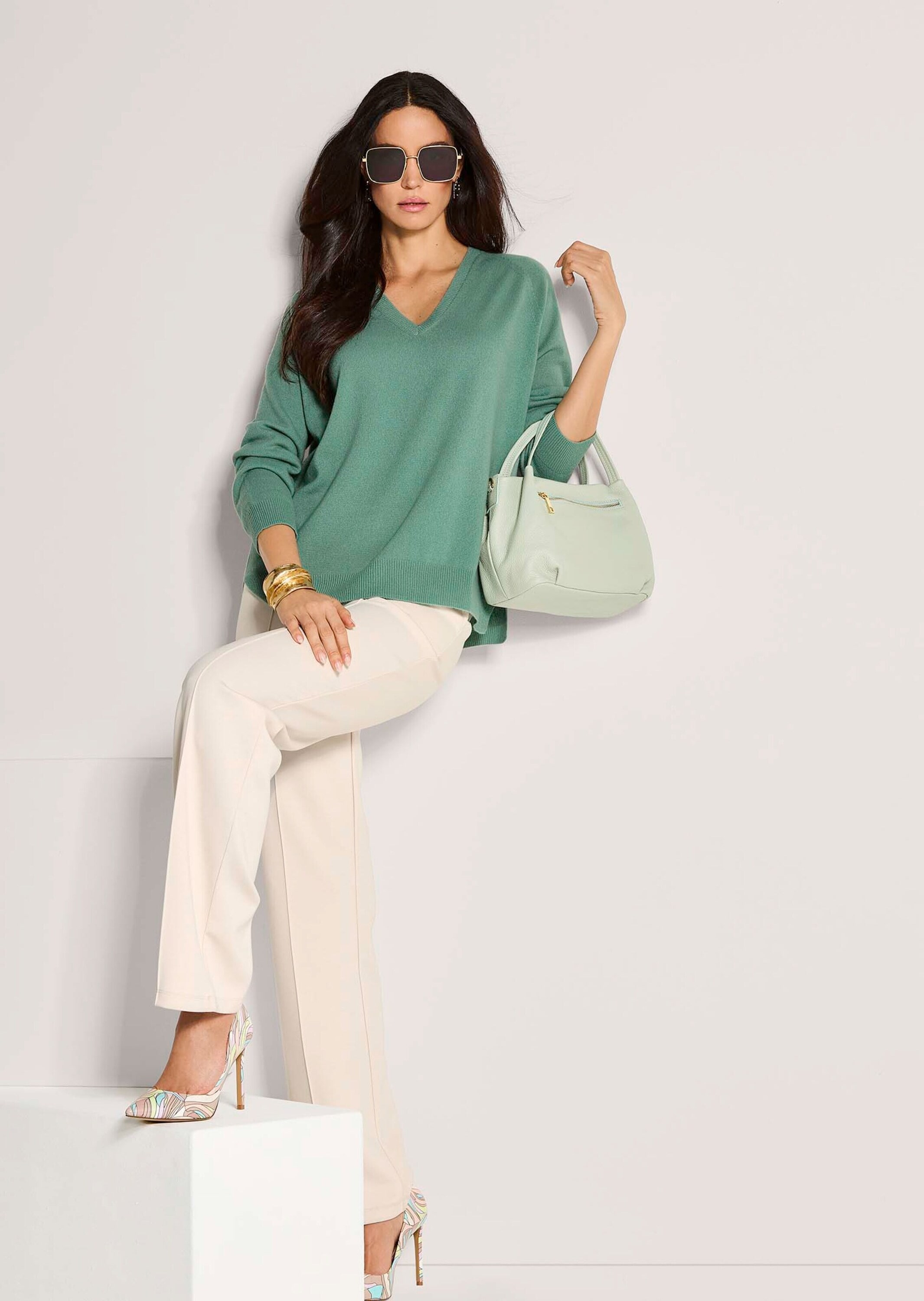 MADELEINE Longpullover »Kaschmirpullover Casual Strickpullover mit V-Ausschnitt« Reines Kaschmir