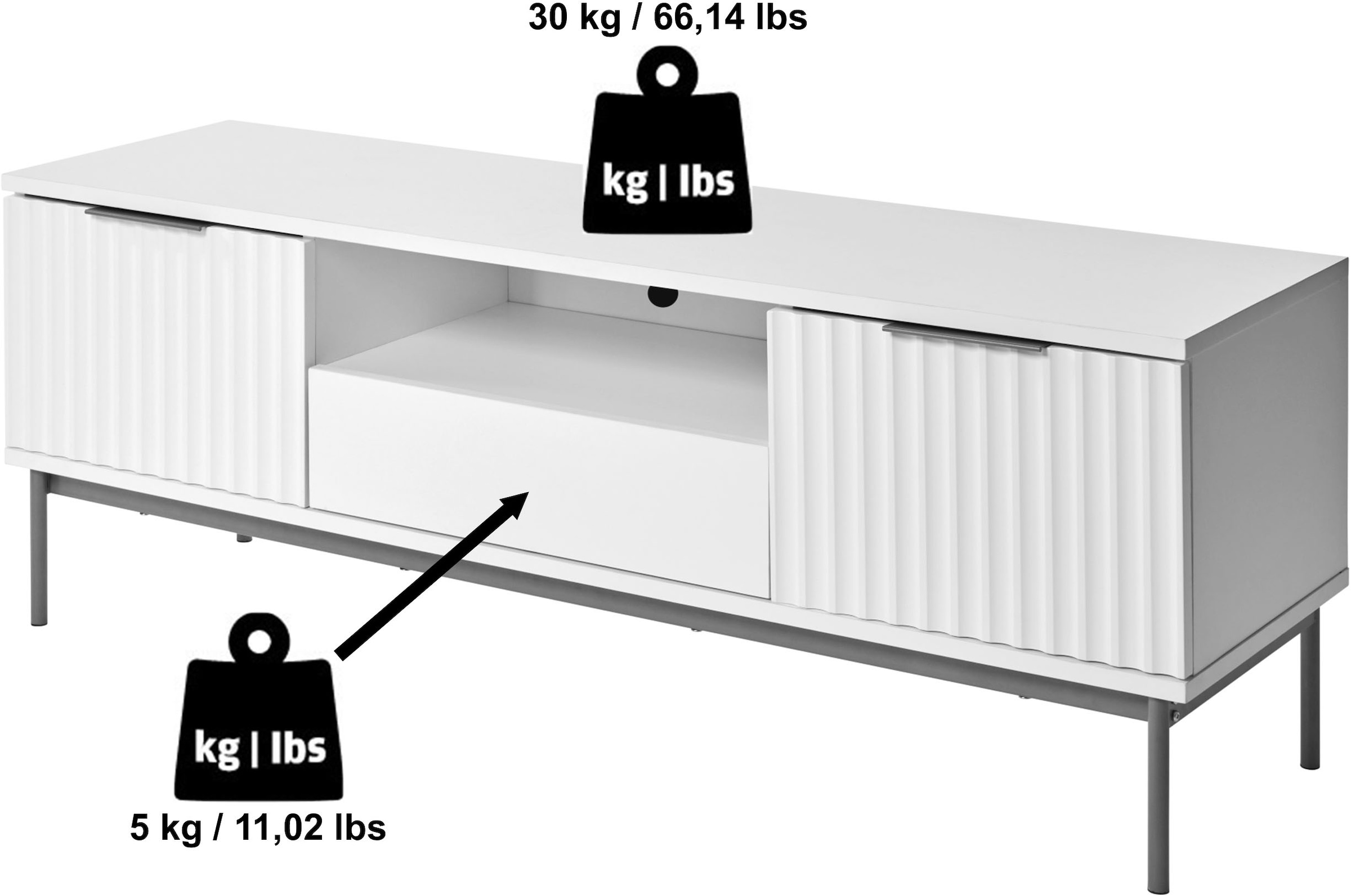 Jahnke TV-Board »CARVE TV 140«, (1 St.), Edle Gold-Applikationen, Fronten in Wellendesign, 140 cm