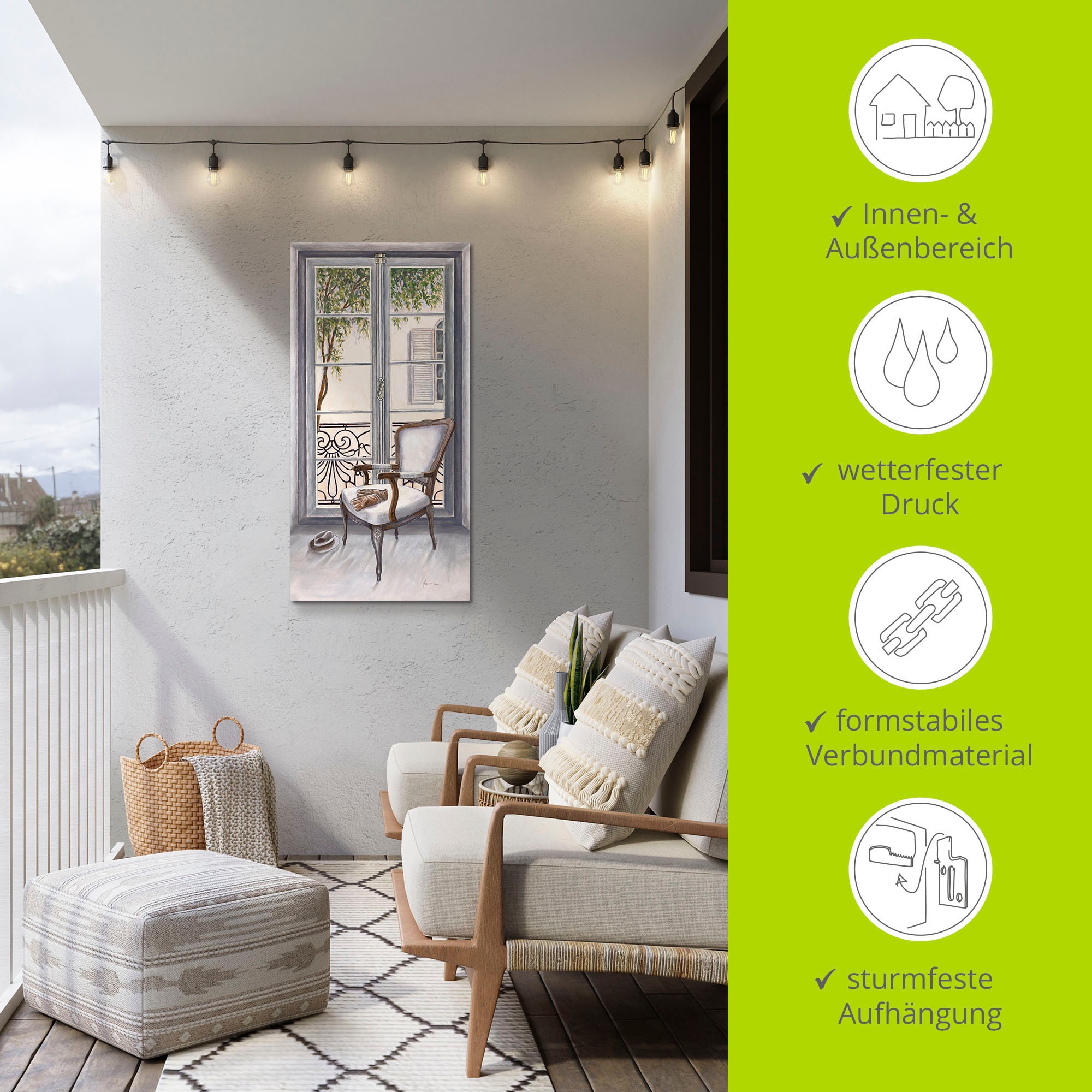 Artland Wandbild »Sessel vor einem Fenster«, Innenarchitektur, (1 St.), als Alubild, Outdoorbild, Leinwandbild, Poster, Wandaufkleber