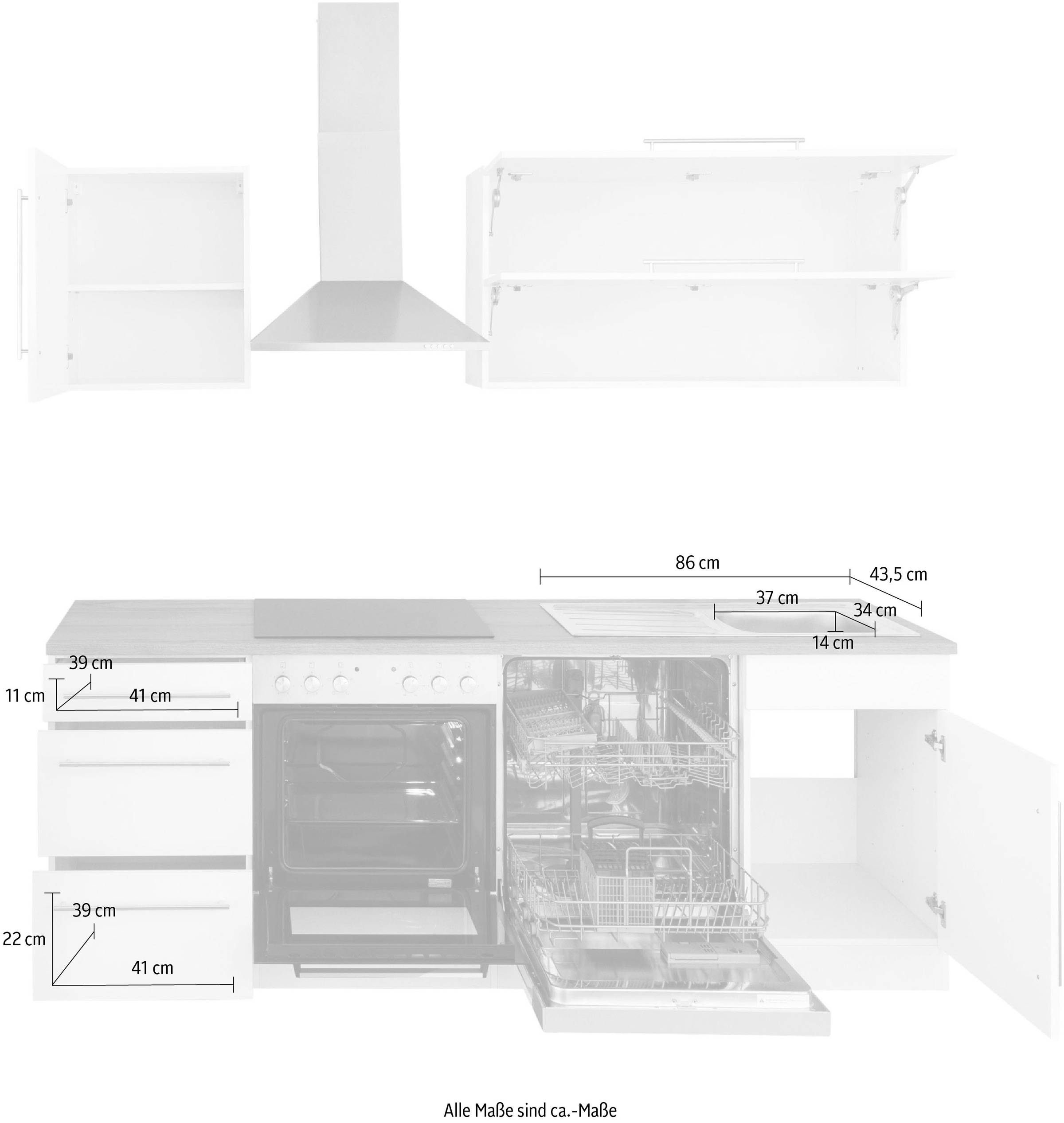 HELD MÖBEL Küchenzeile »Samos«, Online ohne im Breite E-Geräte, Shop 220 cm OTTO