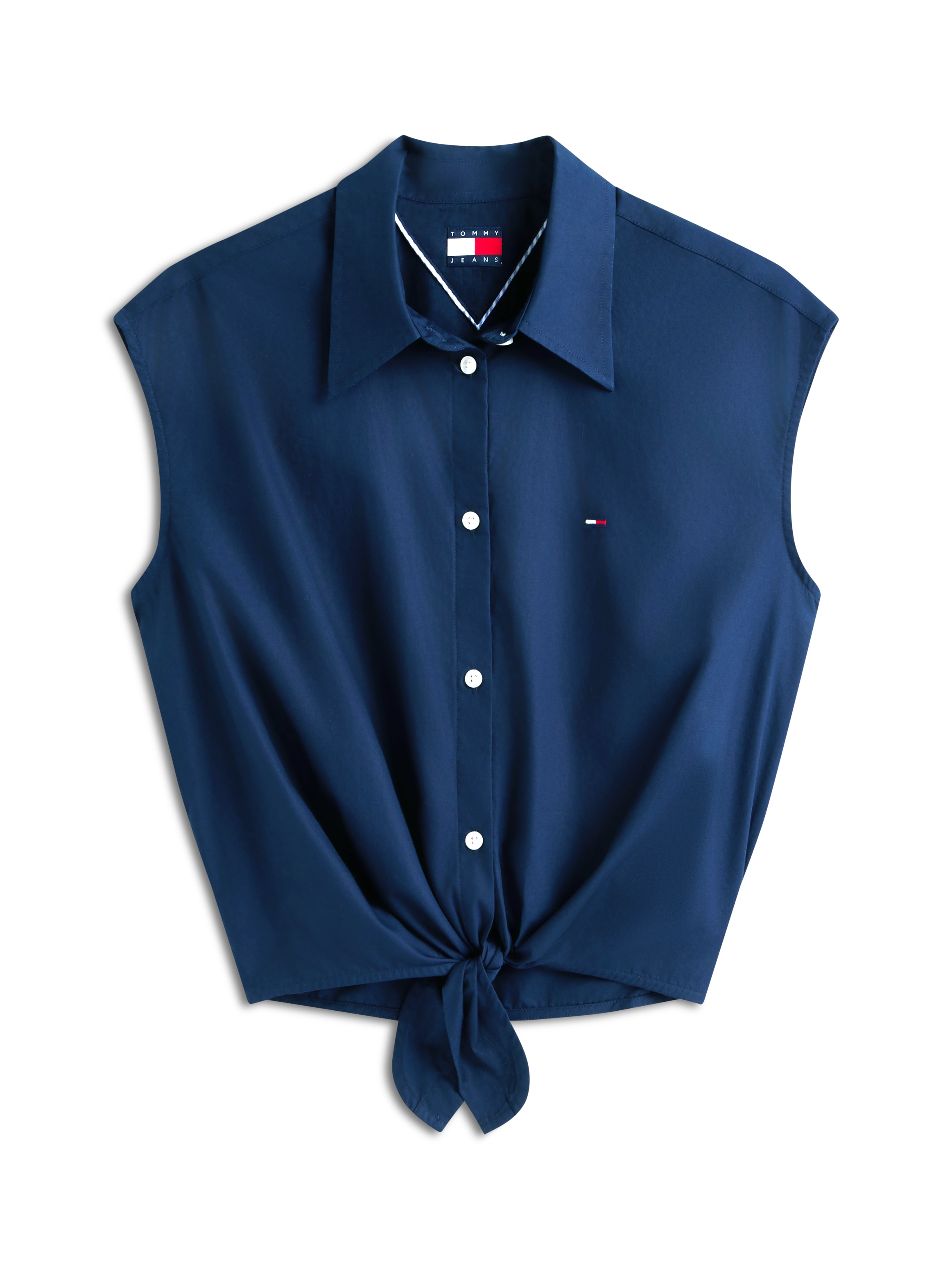 Tommy Jeans Blusentop »TJW TIE FRONT POPLIN SHIRT« mit Knoten Detail am Saum, reine Baumwolle
