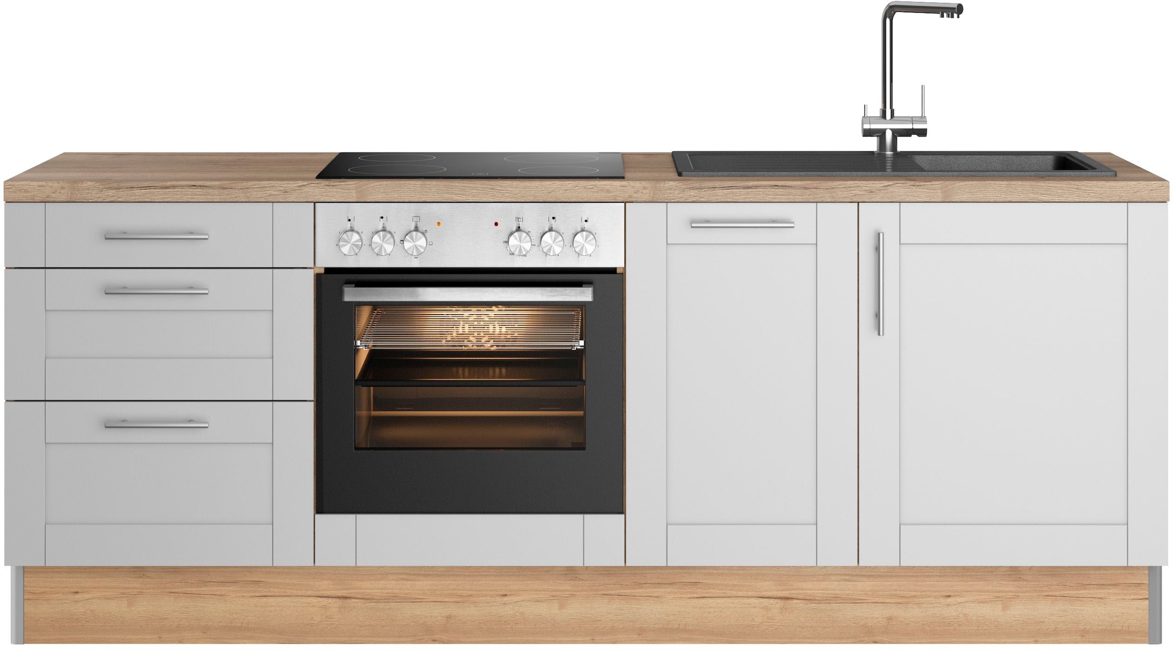 KOCHSTATION Küchenzeile »KS-Ahus«, 225 cm breit,wahlweise mit E-Geräten,Soft Close Funktion, MDF Fronten